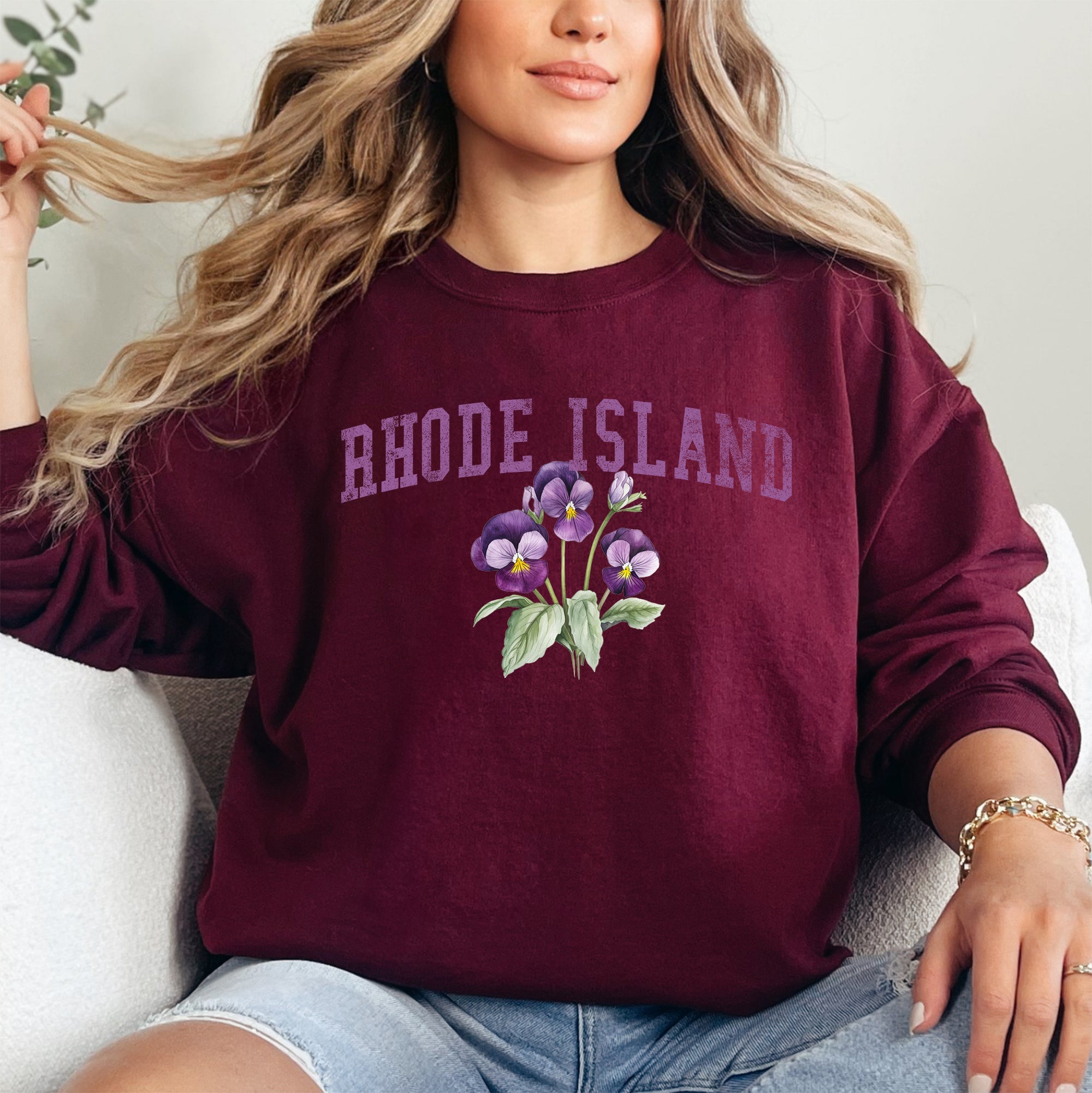 Rhode Island State Flower Botanical Emblem Inspired Design Celebrating Local Flora Heritage And State Pride Sweatshirt