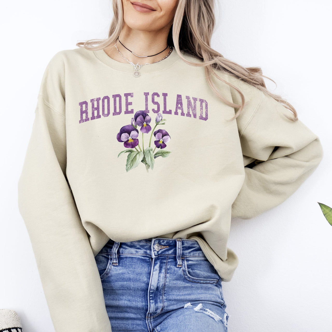 Rhode Island State Flower Botanical Emblem Inspired Design Celebrating Local Flora Heritage And State Pride Sweatshirt