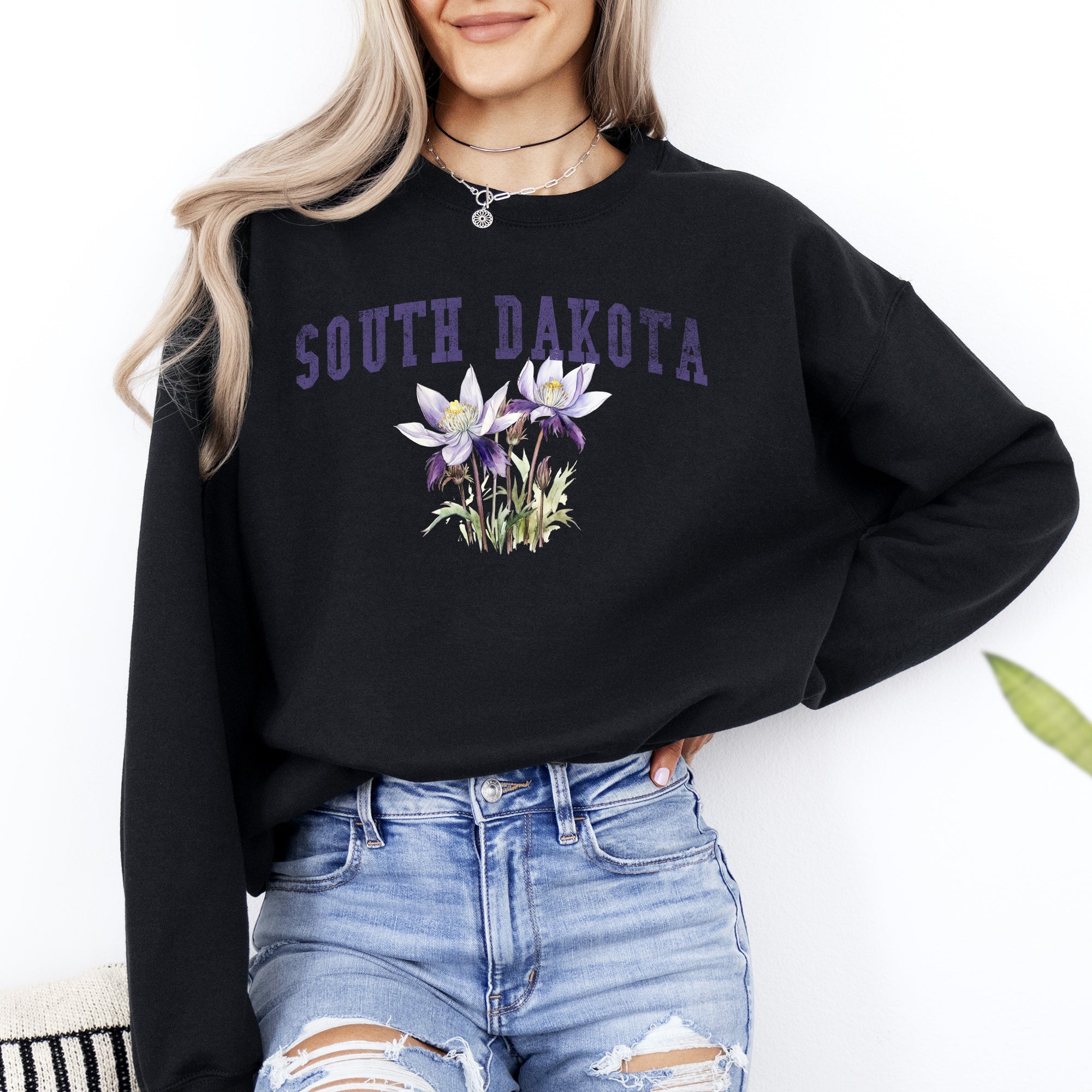South Dakota State Flower Botanical Illustration Vintage Script Edition Sweatshirt