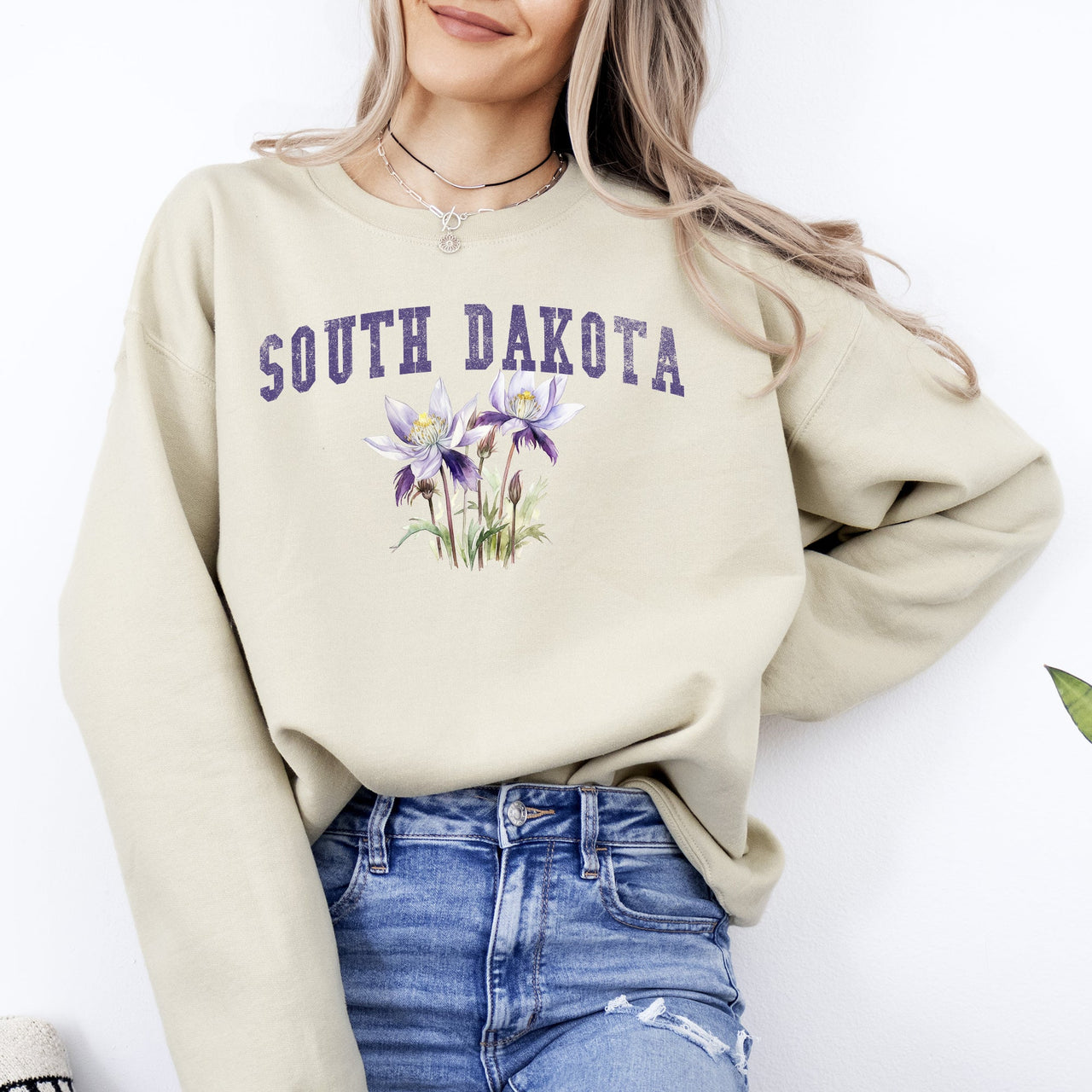 South Dakota State Flower Botanical Illustration Vintage Script Edition Sweatshirt