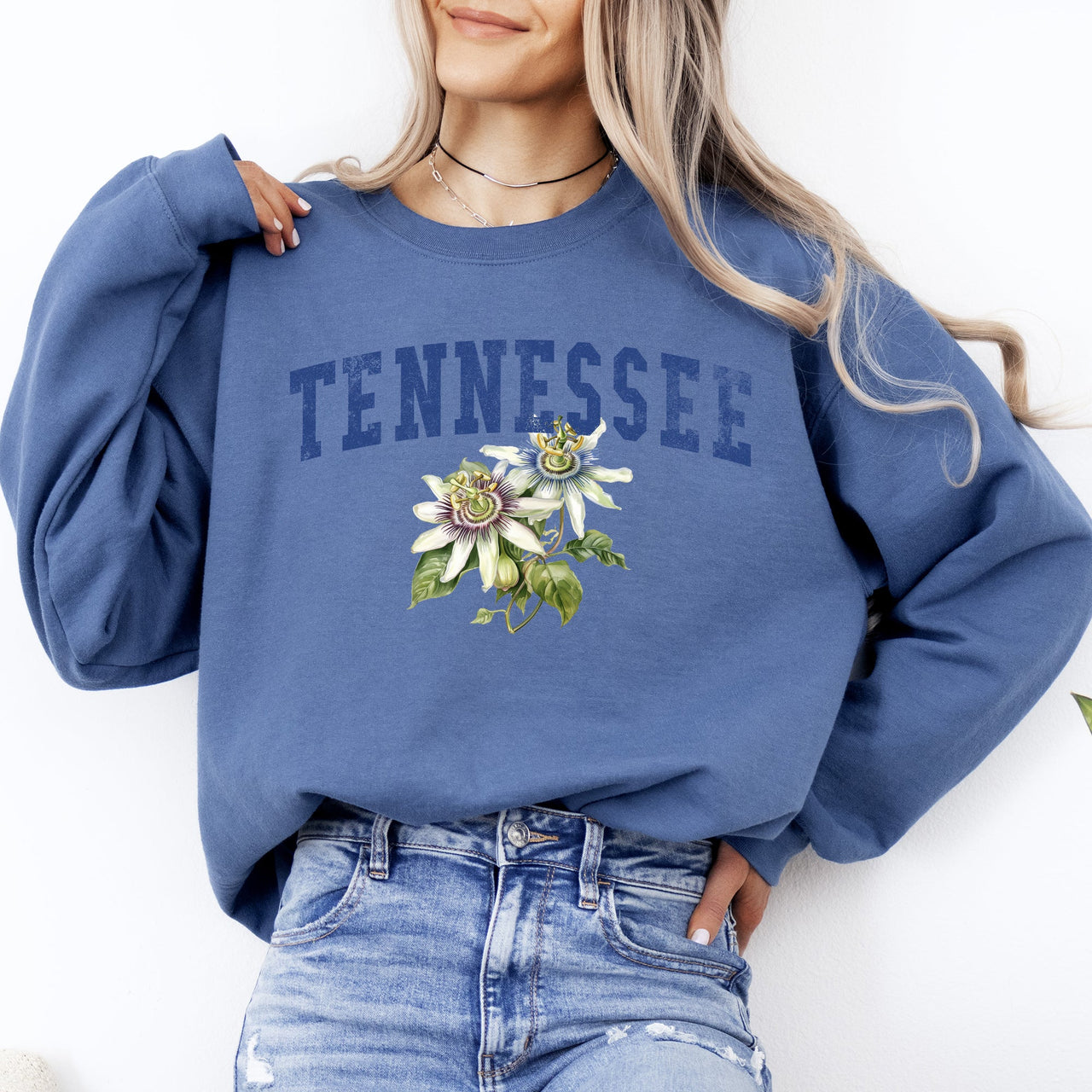 Tennessee State Flower Botanical Emblem Nature Lover Pride Cozy Cotton Blend Sweatshirt