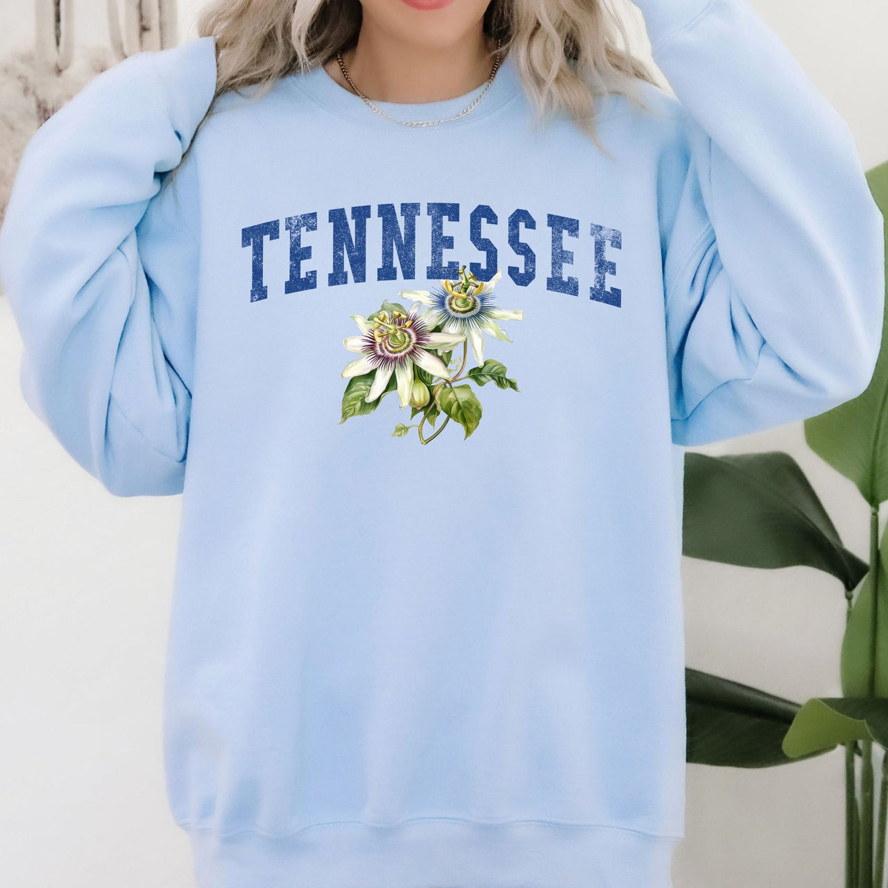 Tennessee State Flower Botanical Emblem Nature Lover Pride Cozy Cotton Blend Sweatshirt