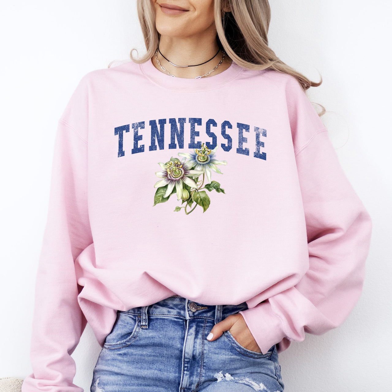 Tennessee State Flower Botanical Emblem Nature Lover Pride Cozy Cotton Blend Sweatshirt