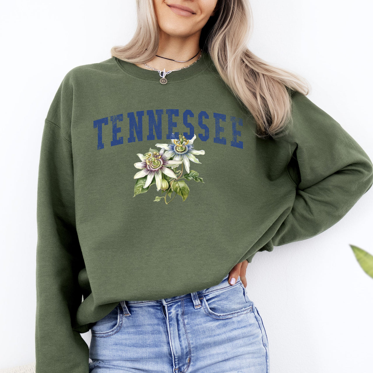Tennessee State Flower Botanical Emblem Nature Lover Pride Cozy Cotton Blend Sweatshirt