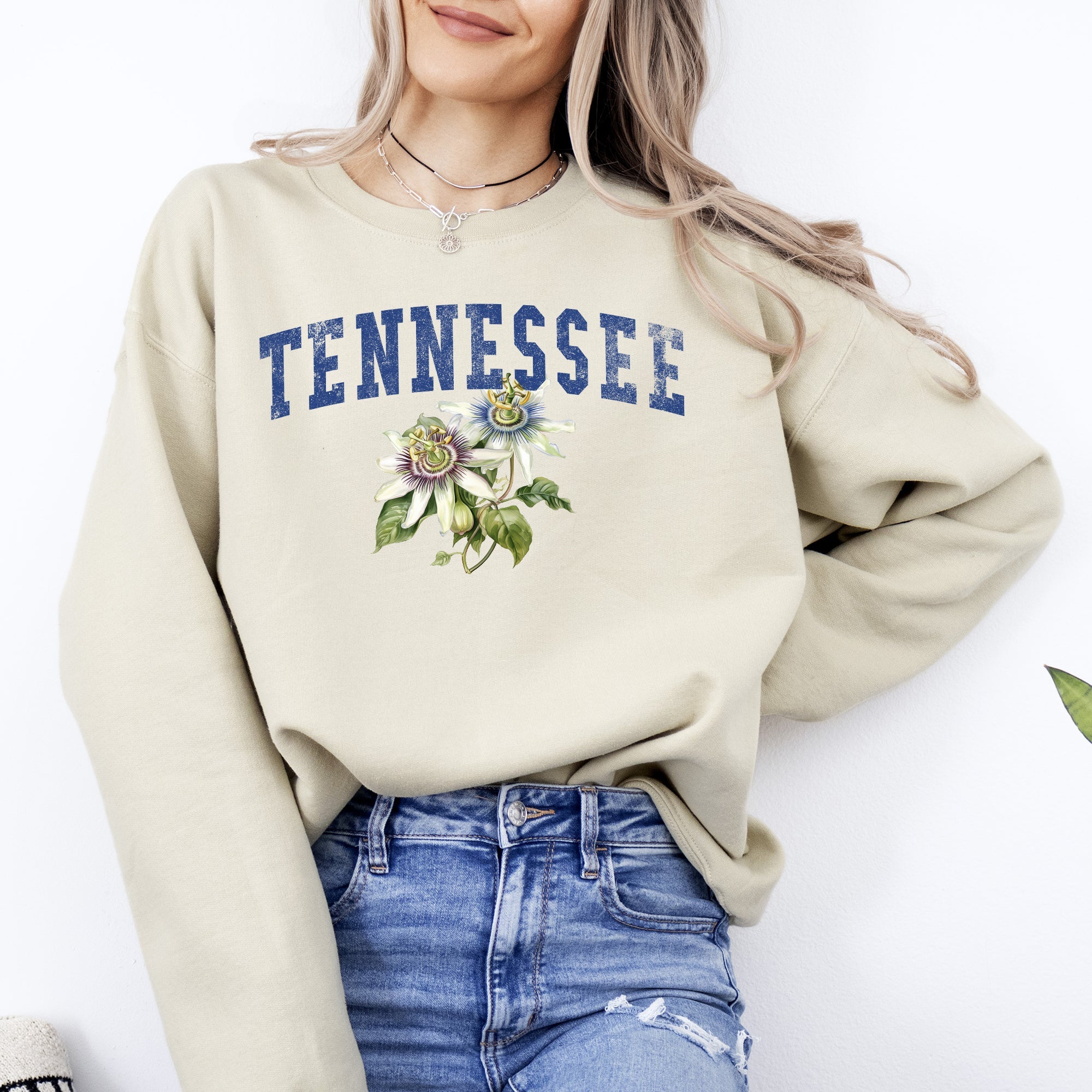 Tennessee State Flower Botanical Emblem Nature Lover Pride Cozy Cotton Blend Sweatshirt