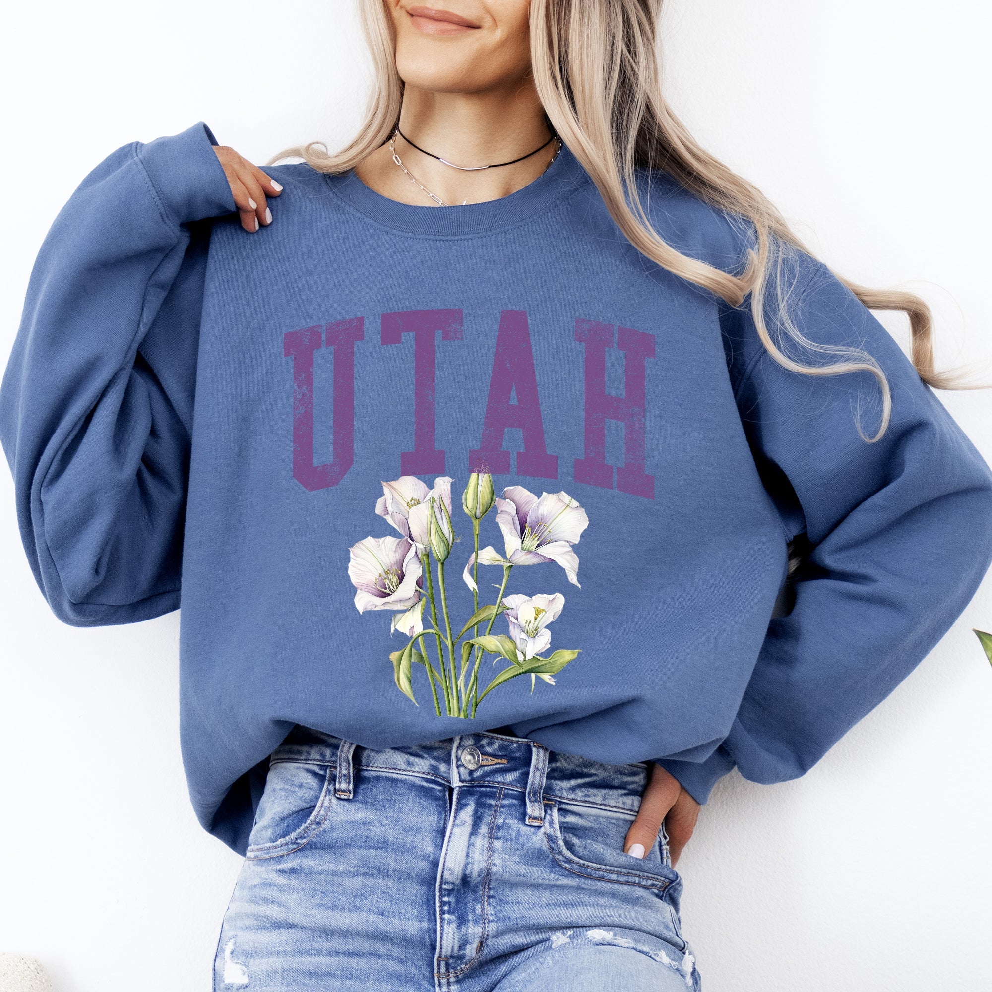 Utah State Flower Botanical Motif And State Pride Emblem On Premium Ultra Sweatshirt