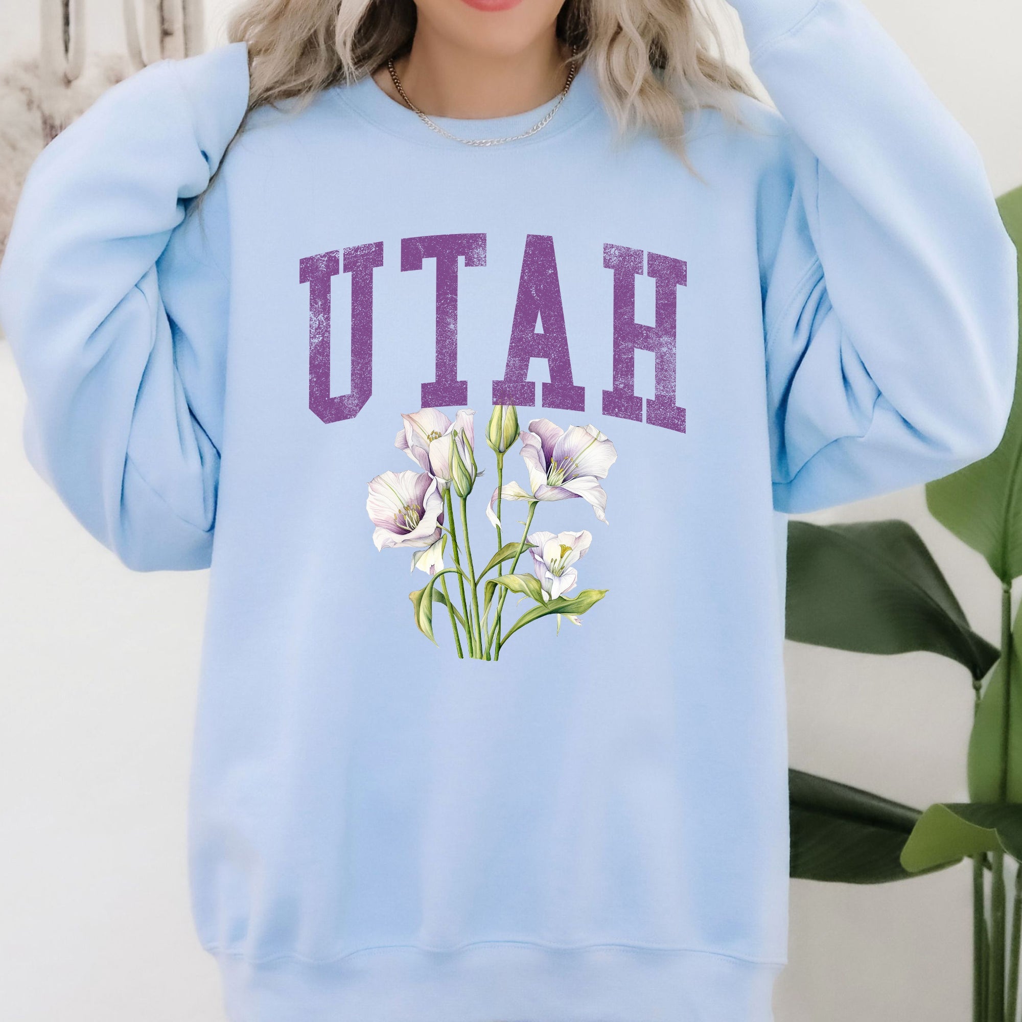 Utah State Flower Botanical Motif And State Pride Emblem On Premium Ultra Sweatshirt