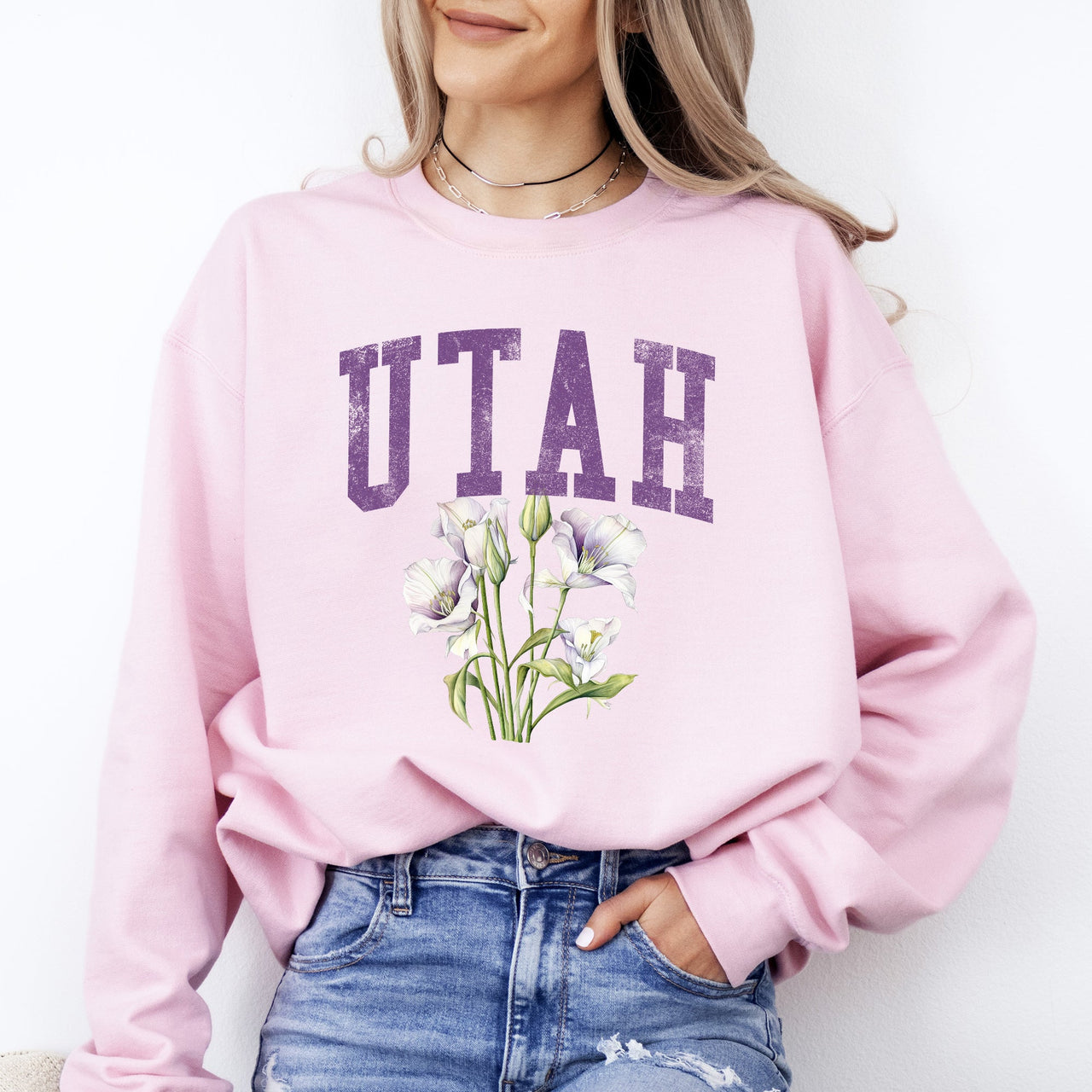 Utah State Flower Botanical Motif And State Pride Emblem On Premium Ultra Sweatshirt
