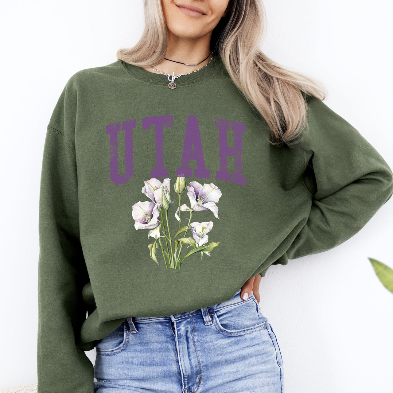 Utah State Flower Botanical Motif And State Pride Emblem On Premium Ultra Sweatshirt