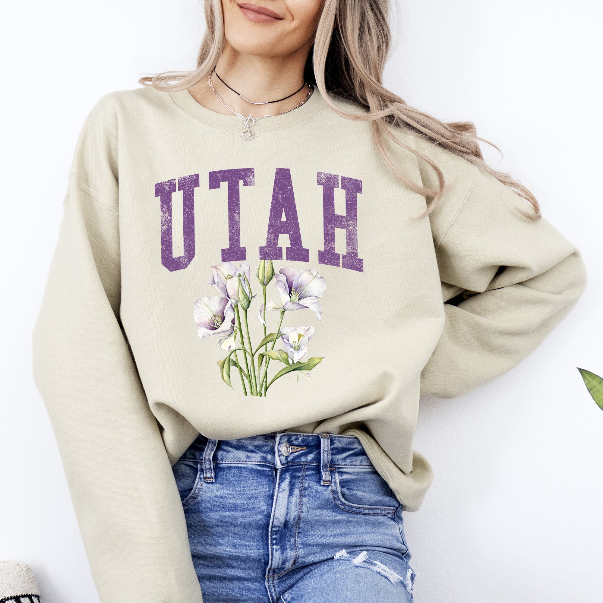 Utah State Flower Botanical Motif And State Pride Emblem On Premium Ultra Sweatshirt