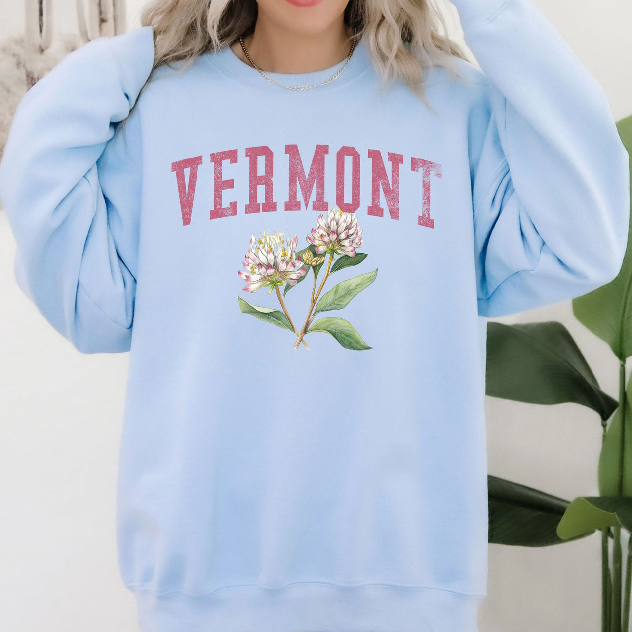 Vermont State Flower Botanical Illustration Emblem Featuring Classic State Flora Motif for Nature Lovers Sweatshirt