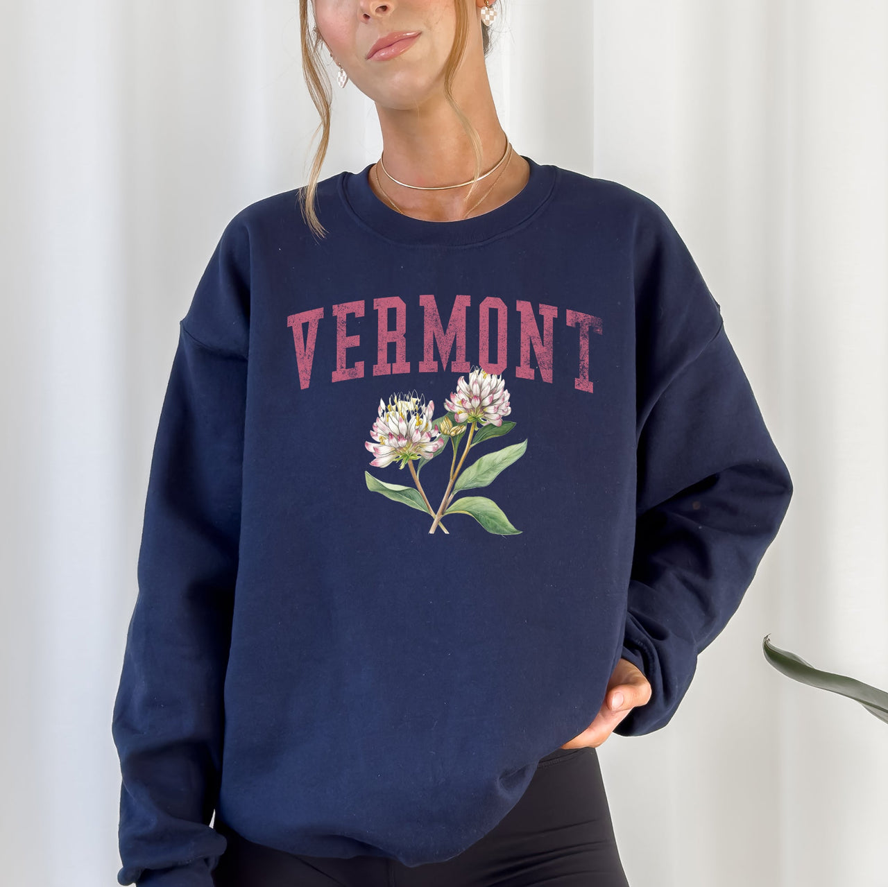 Vermont State Flower Botanical Illustration Emblem Featuring Classic State Flora Motif for Nature Lovers Sweatshirt