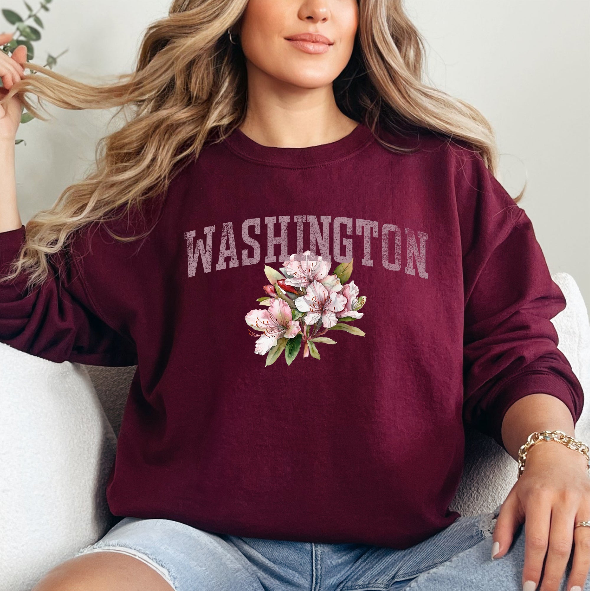 Washington State Flower Pacific Northwest Floral Illustration Edition Graphic Sweatshirt