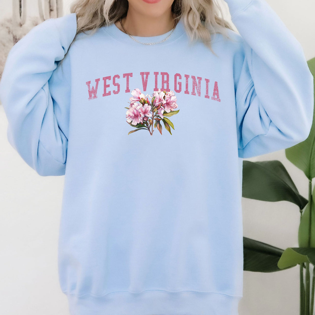 West Virginia State Flower Vintage Script Graphic Emblem Cozy Fleece Everyday Wear Sweatshirt