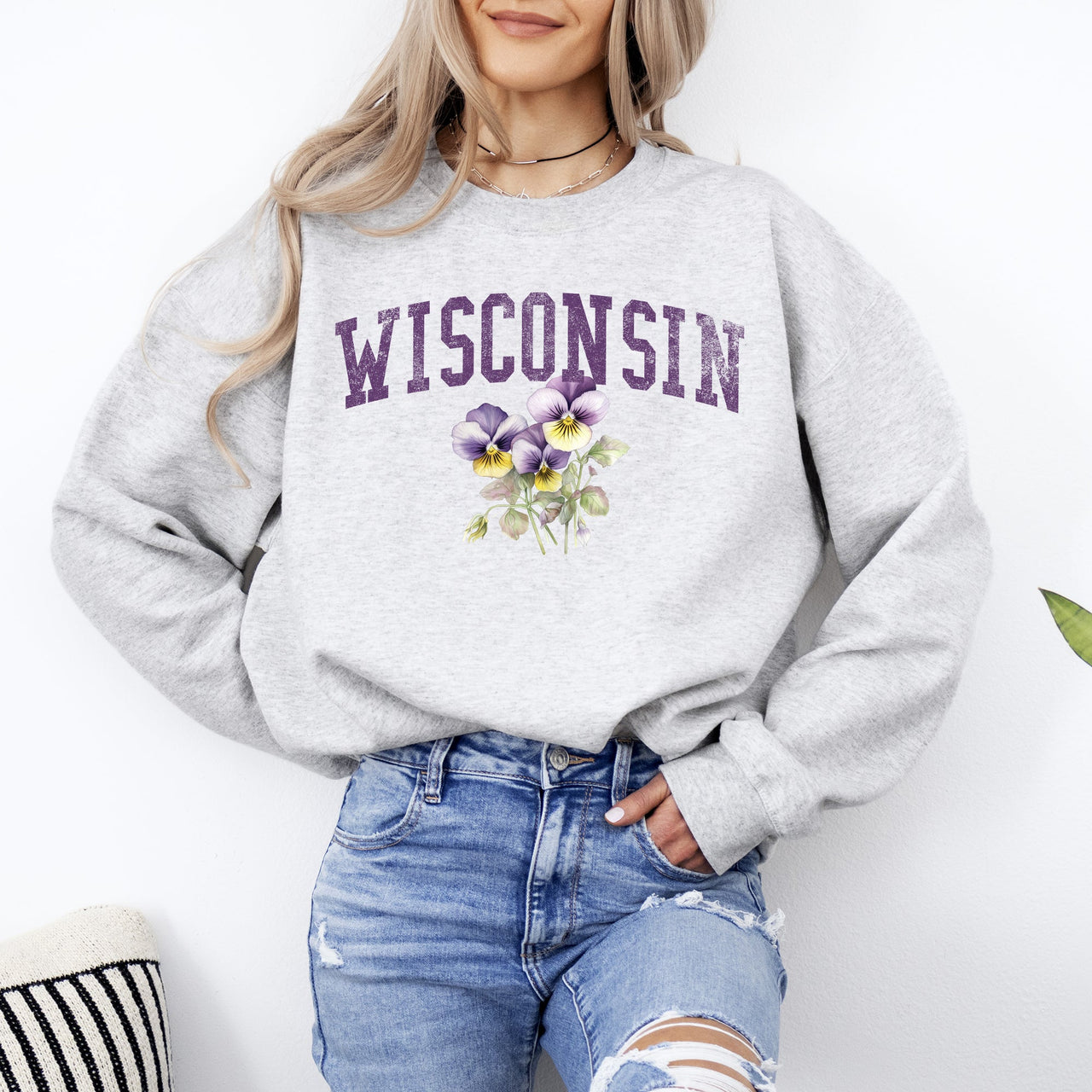 Wisconsin Wood Violet State Flower Illustration Featuring Botanical Detail Wisconsin Pride Sweatshirt