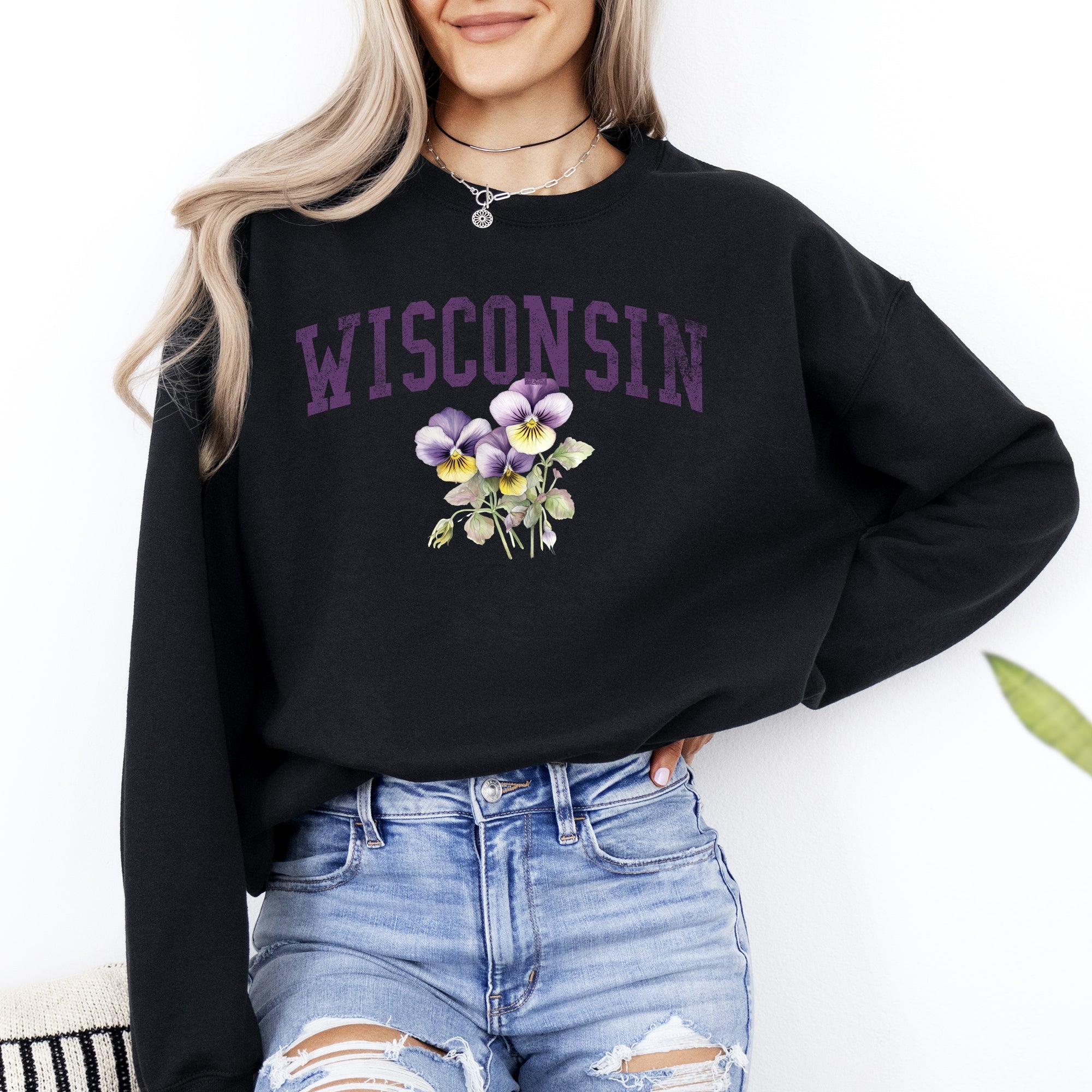 Wisconsin Wood Violet State Flower Illustration Featuring Botanical Detail Wisconsin Pride Sweatshirt