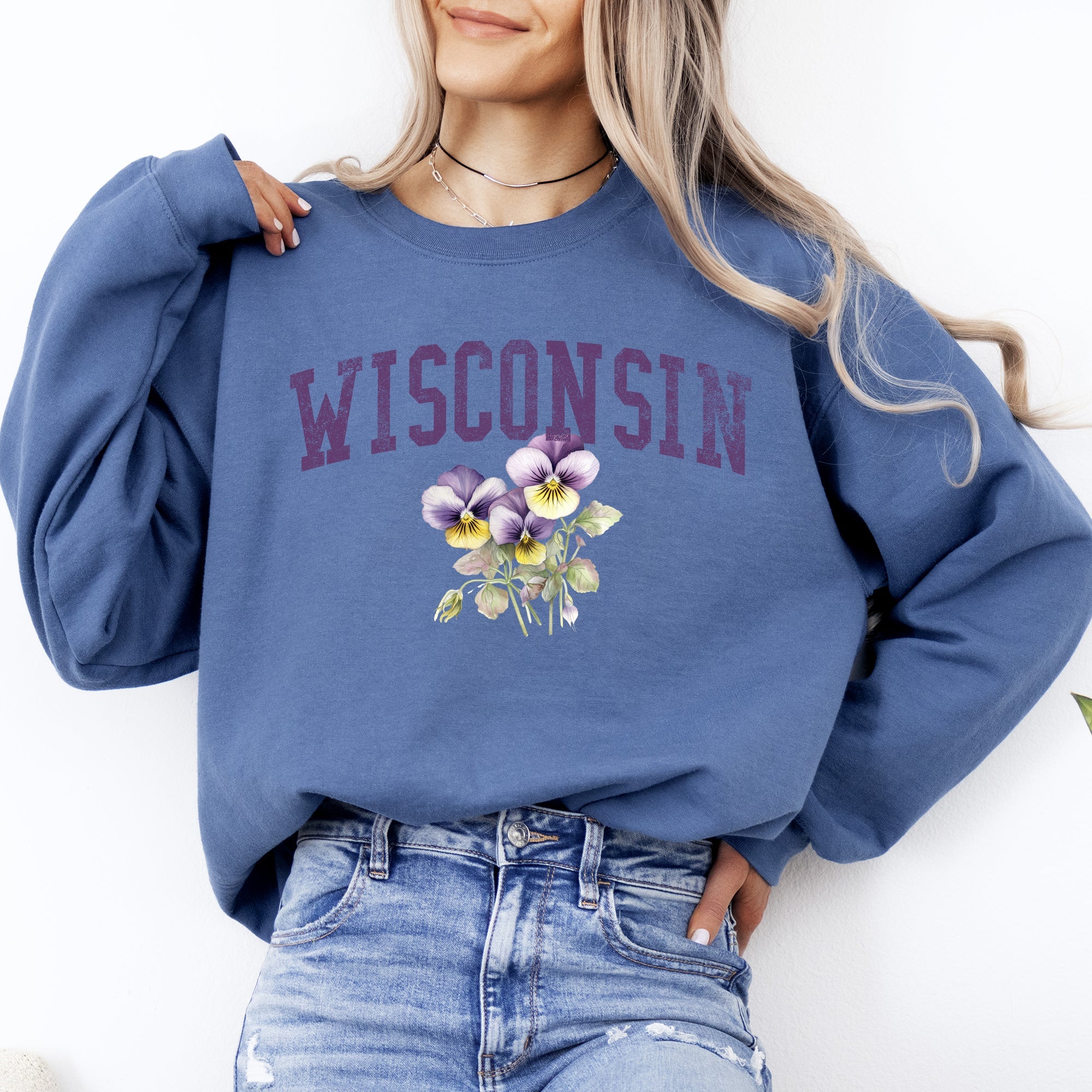 Wisconsin Wood Violet State Flower Illustration Featuring Botanical Detail Wisconsin Pride Sweatshirt