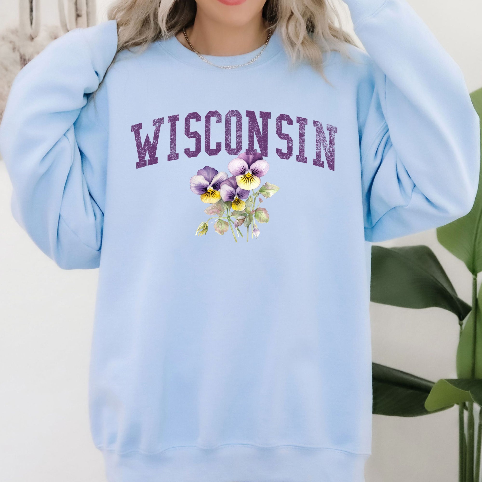 Wisconsin Wood Violet State Flower Illustration Featuring Botanical Detail Wisconsin Pride Sweatshirt