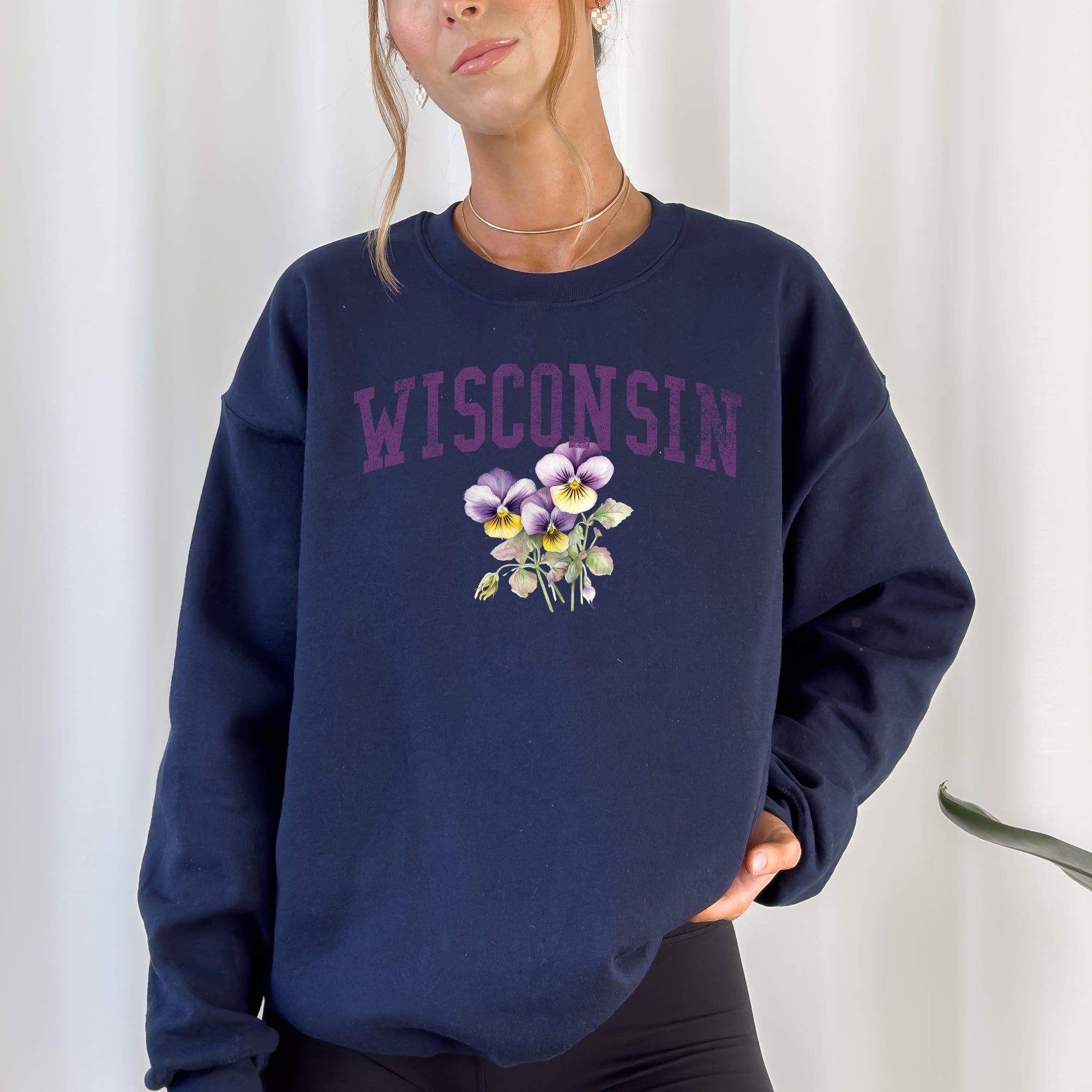 Wisconsin Wood Violet State Flower Illustration Featuring Botanical Detail Wisconsin Pride Sweatshirt