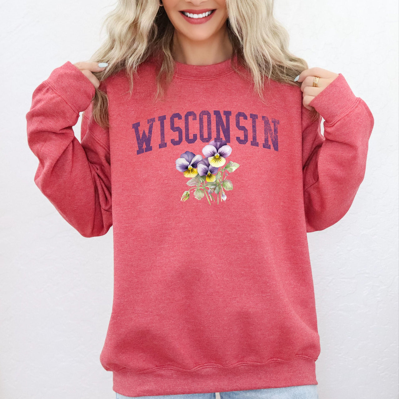 Wisconsin Wood Violet State Flower Illustration Featuring Botanical Detail Wisconsin Pride Sweatshirt
