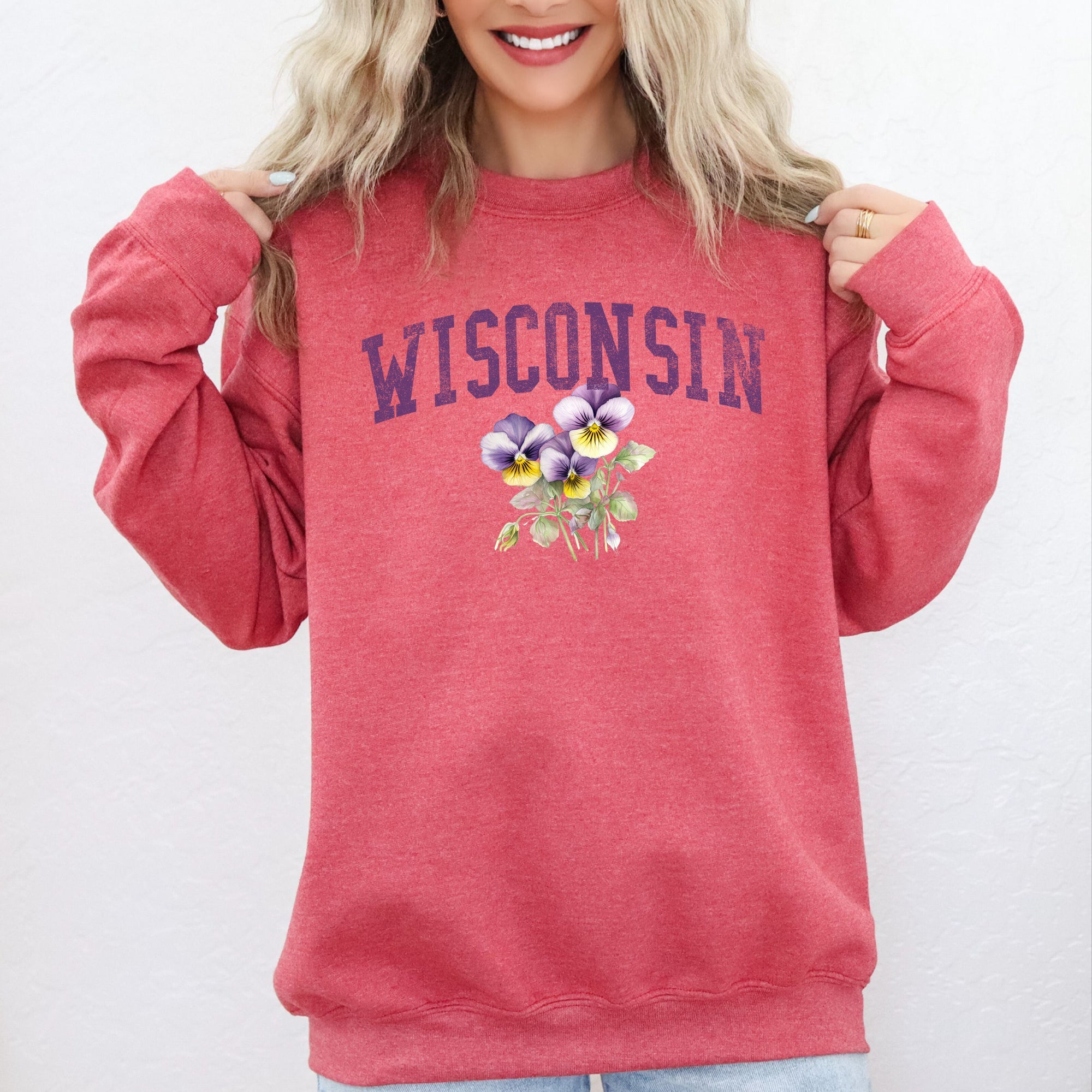 Wisconsin Wood Violet State Flower Illustration Featuring Botanical Detail Wisconsin Pride Sweatshirt
