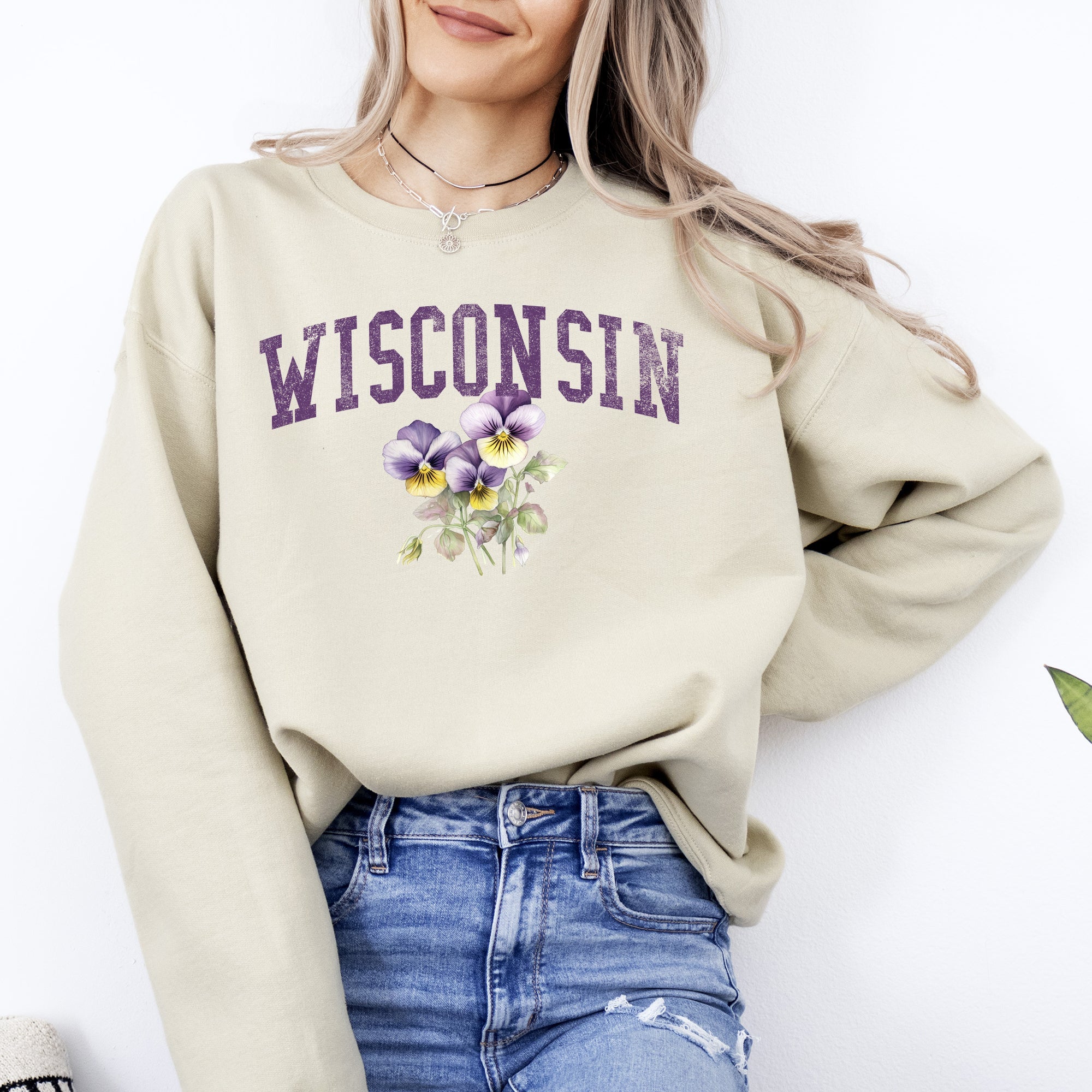 Wisconsin Wood Violet State Flower Illustration Featuring Botanical Detail Wisconsin Pride Sweatshirt