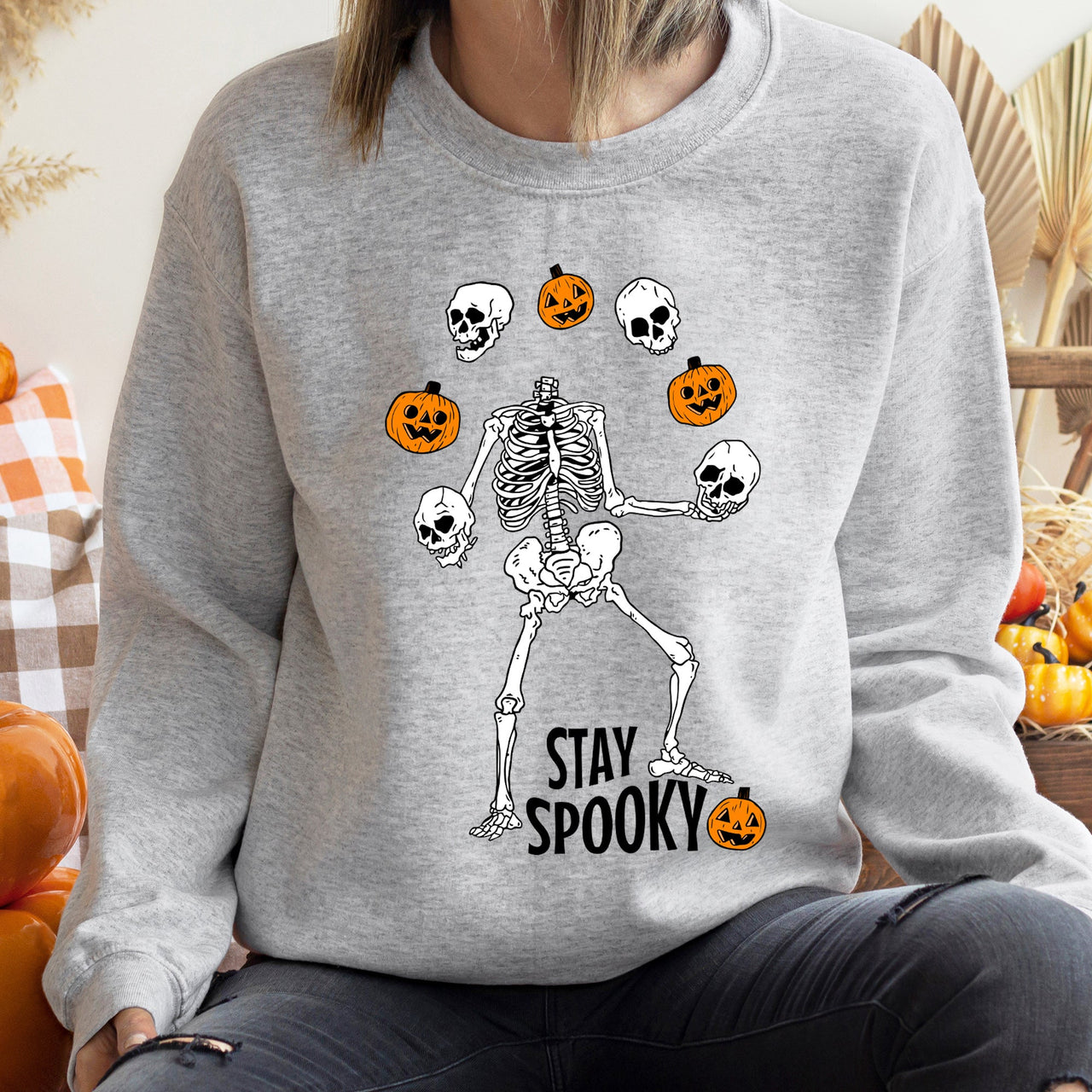 Spooky Skeleton Juggling Halloween Themed Night Of Tricks And Treats Premium Sweatshirt