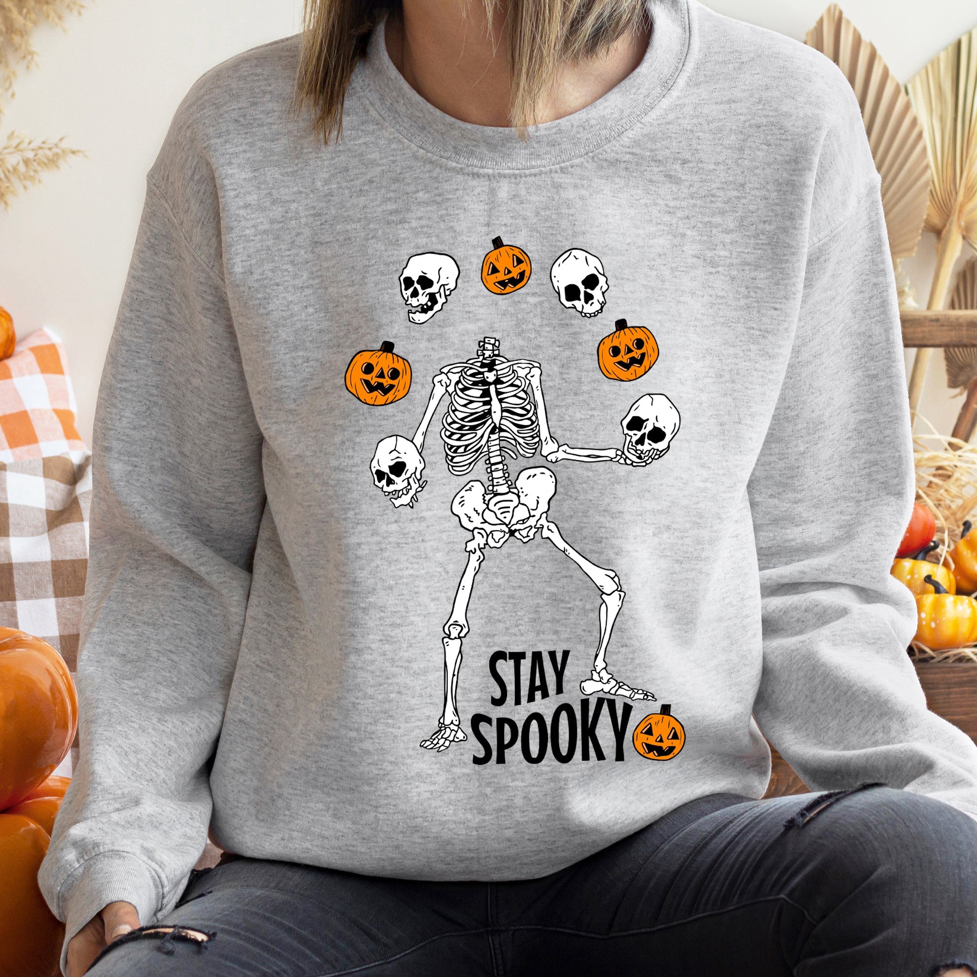 Spooky Skeleton Juggling Halloween Themed Night Of Tricks And Treats Premium Sweatshirt
