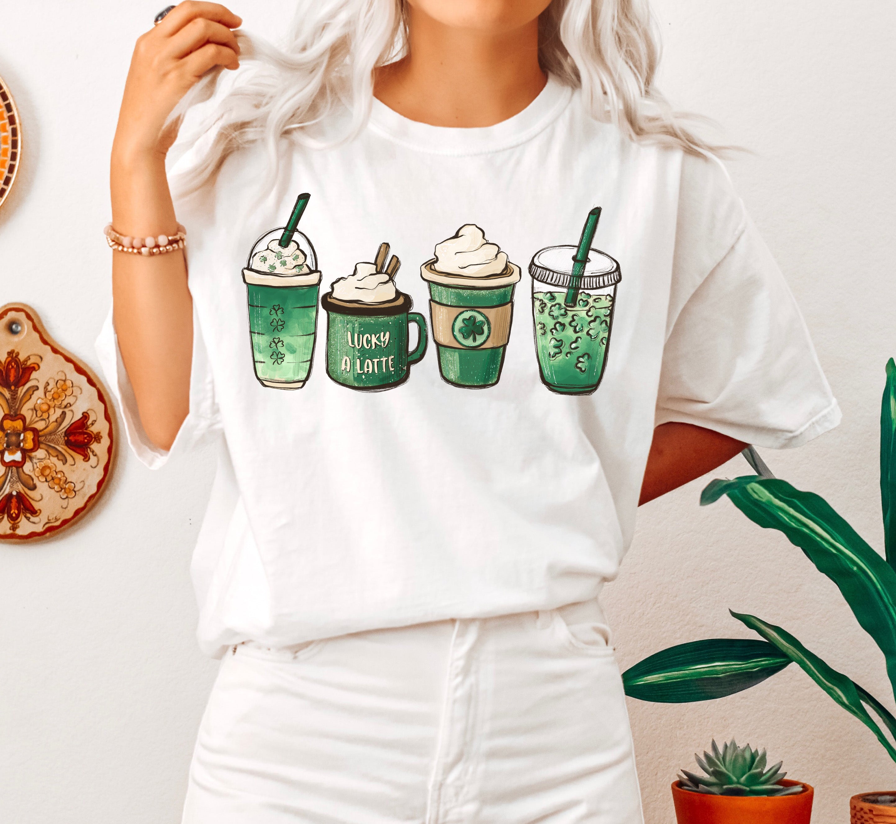Lucky A Latte Coffee Drinks Clover Coffee Lover Graphic Expression Comfort Colors Tee
