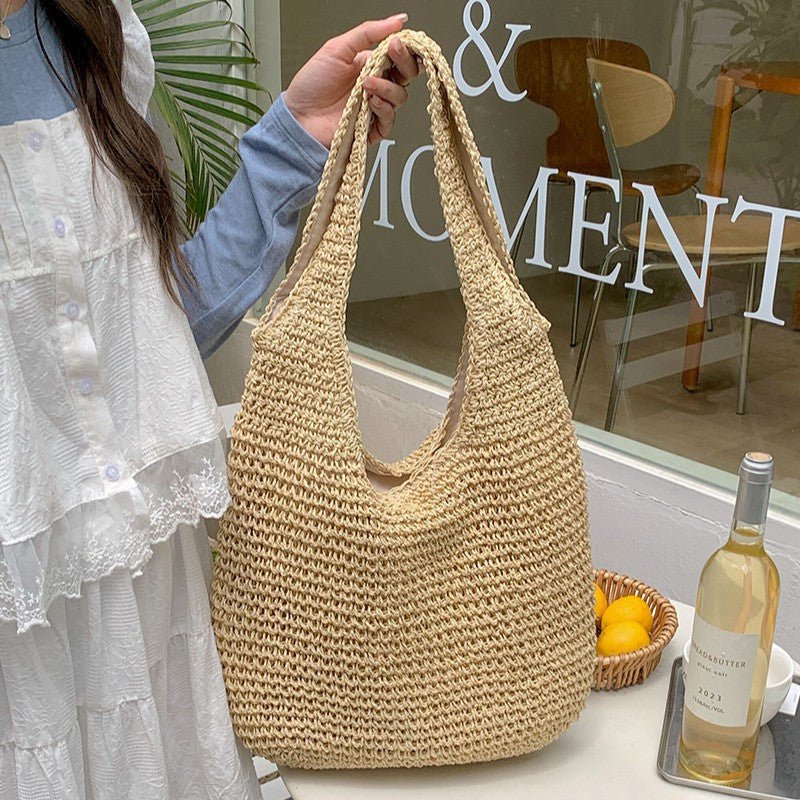 Straw Beach Bag for Women Fashionable Summer Versatile Large-capacity Holiday Style Straw Tote Bag (MAC241)