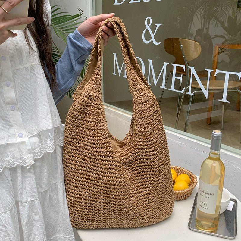 Straw Beach Bag for Women Fashionable Summer Versatile Large-capacity Holiday Style Straw Tote Bag (MAC241)