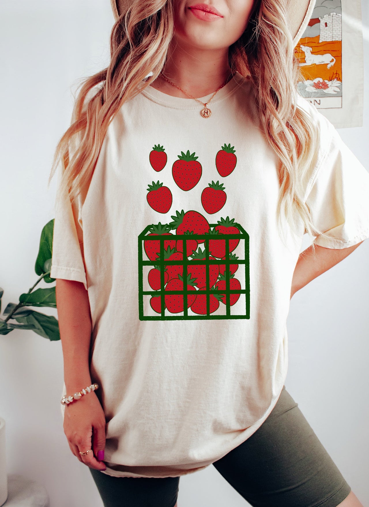 Strawberry Basket Fruit Lover Floral Basket Arrangement Artwork Comfort Colors Tee