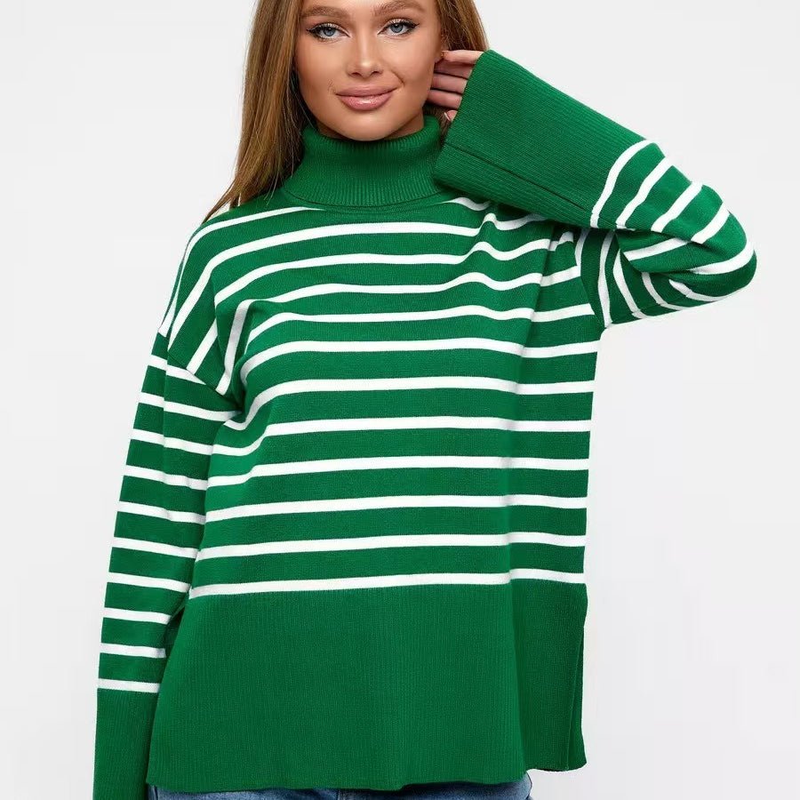 Striped Turtleneck Sweater | Oversized Colorblock Pullover(MS252)