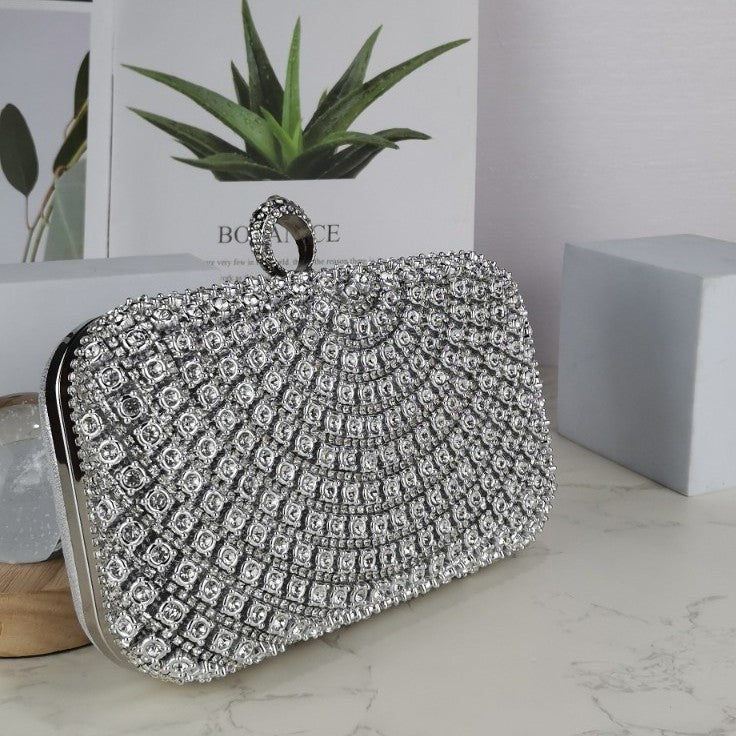 Stunning Crystal-Front Glitter-Back Clutch – Trendy Square Evening Bag for Parties & Galas (MAC275)