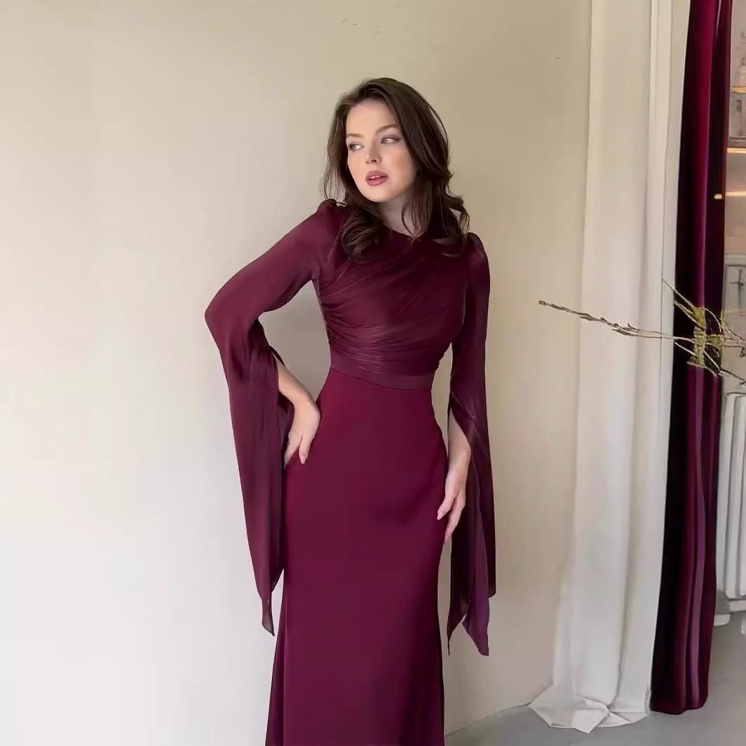 Elegant Summer Satin Slim Dress with Glass Yarn Pendulum Sleeves (MA161)