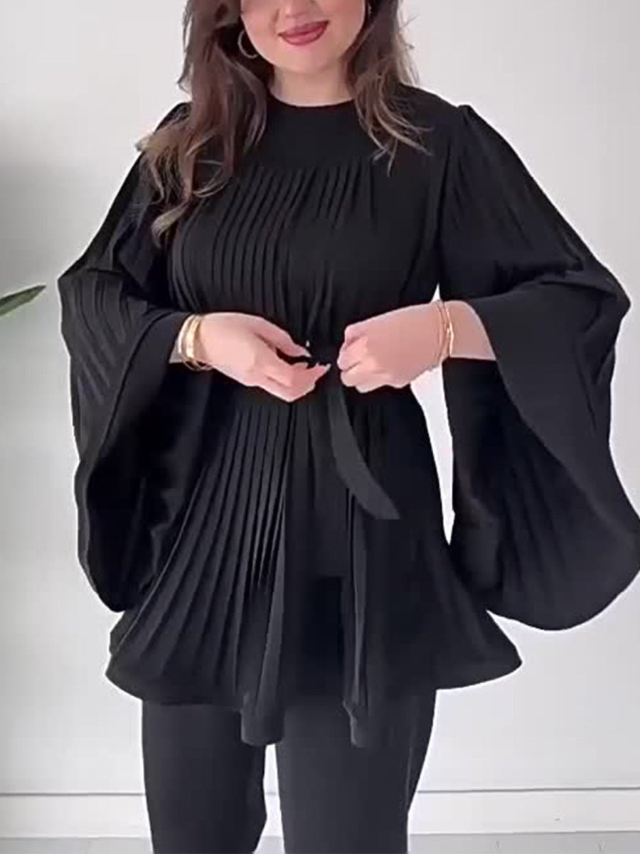 Summer Pleated Design Breathable Loose Pants Two-Piece Set (MS083)