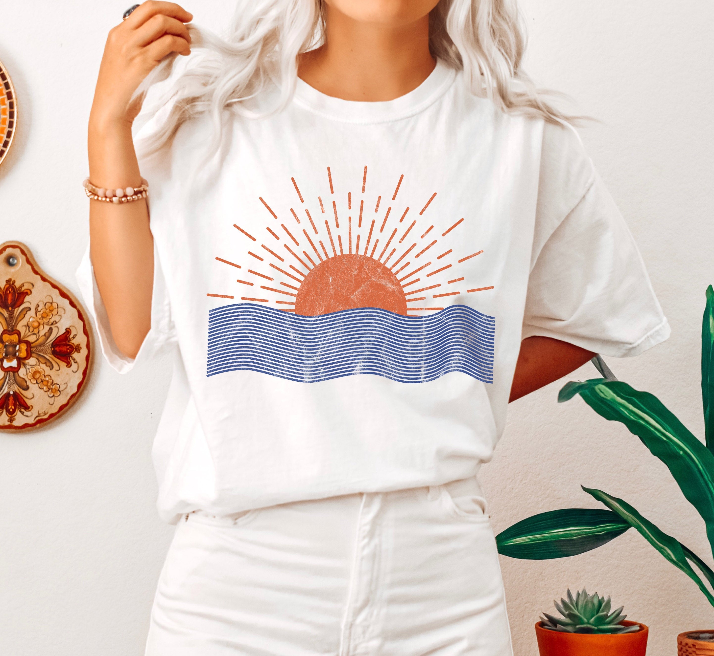 Sunrise And Waves Line Art Serene Seascape Edition Limited Release Comfort Colors Tee