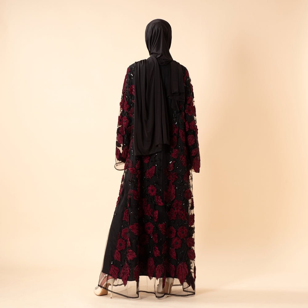 Luxury Couture 3D Floral Embellished Open Abaya(MOA300)