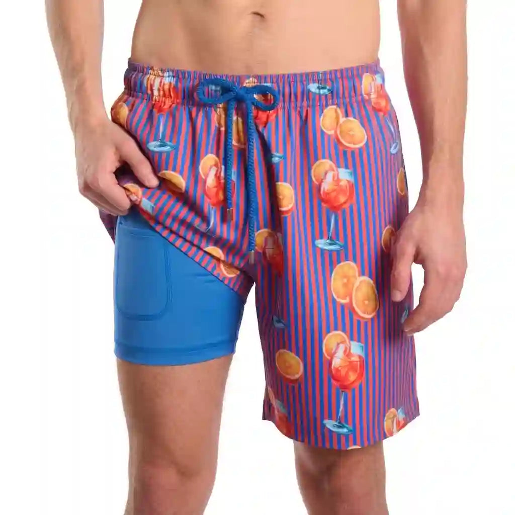 Men’s Premium Compression-Lined Hybrid Shorts – Sunset Spritz - Ocean and Heat