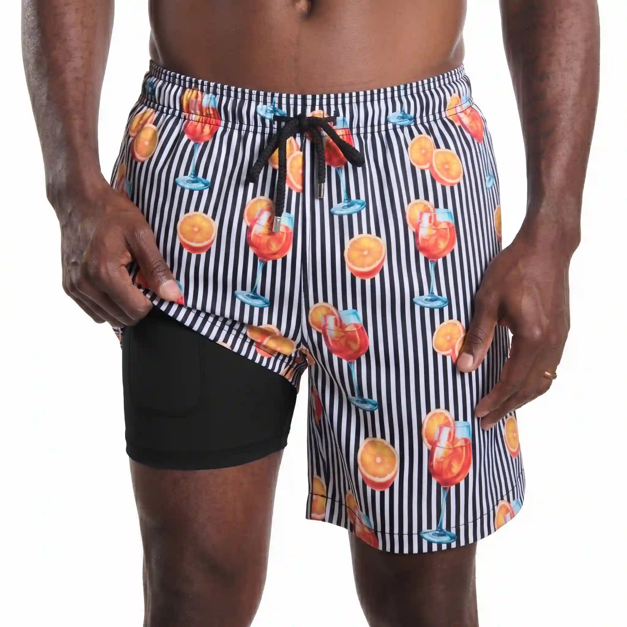 Men’s Premium Compression-Lined Hybrid Shorts – Sunset Spritz-Surf and Storm