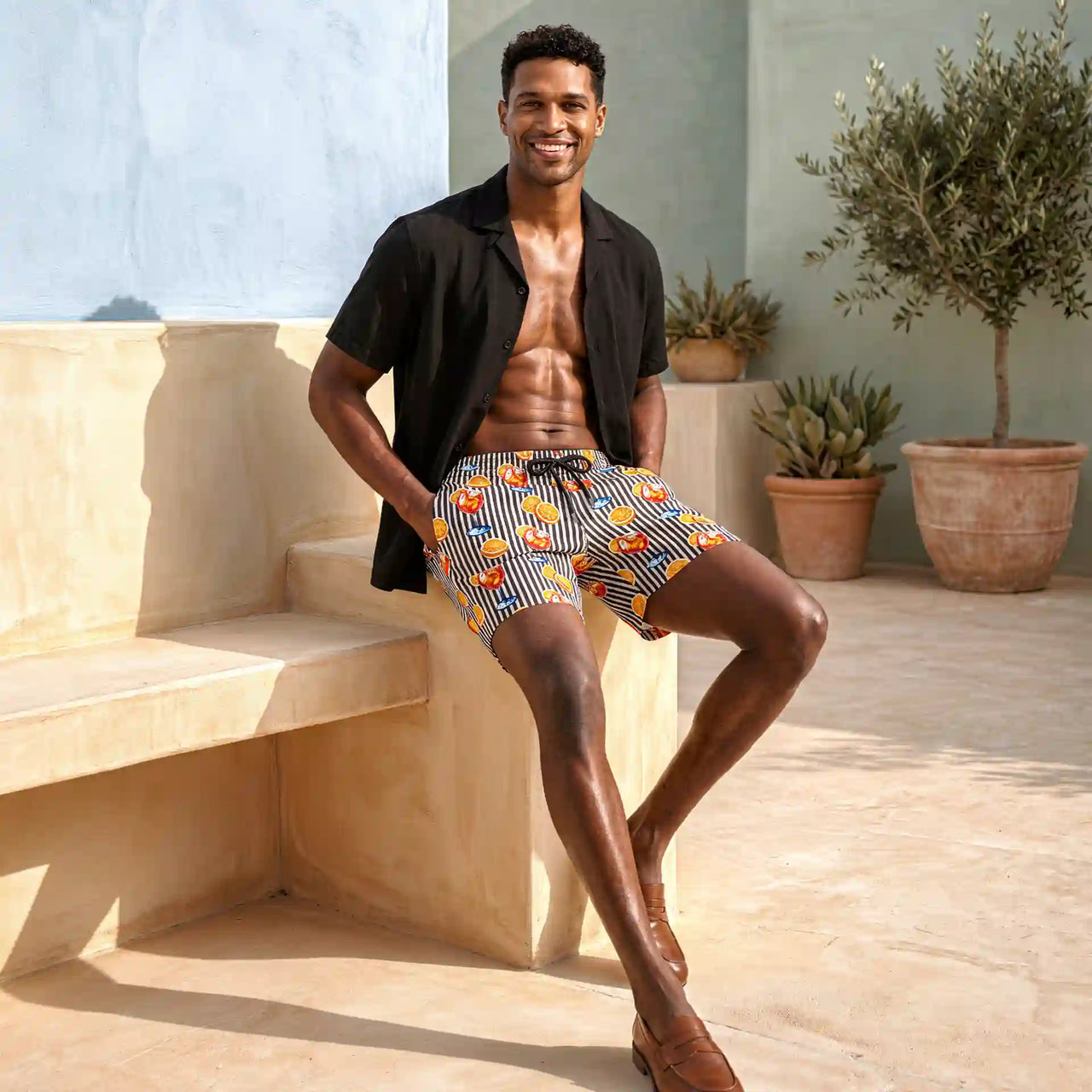 Men’s Premium Compression-Lined Hybrid Shorts – Sunset Spritz-Surf and Storm