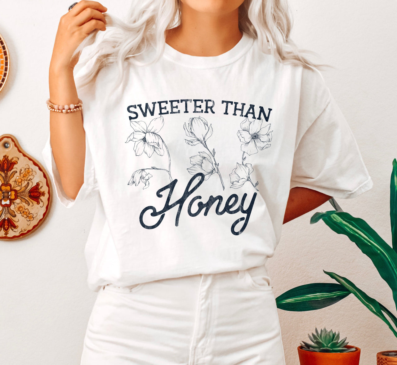 Sweeter Than Honey Floral Chic Garden Bloom Botanical Print Edition Comfort Colors Tee