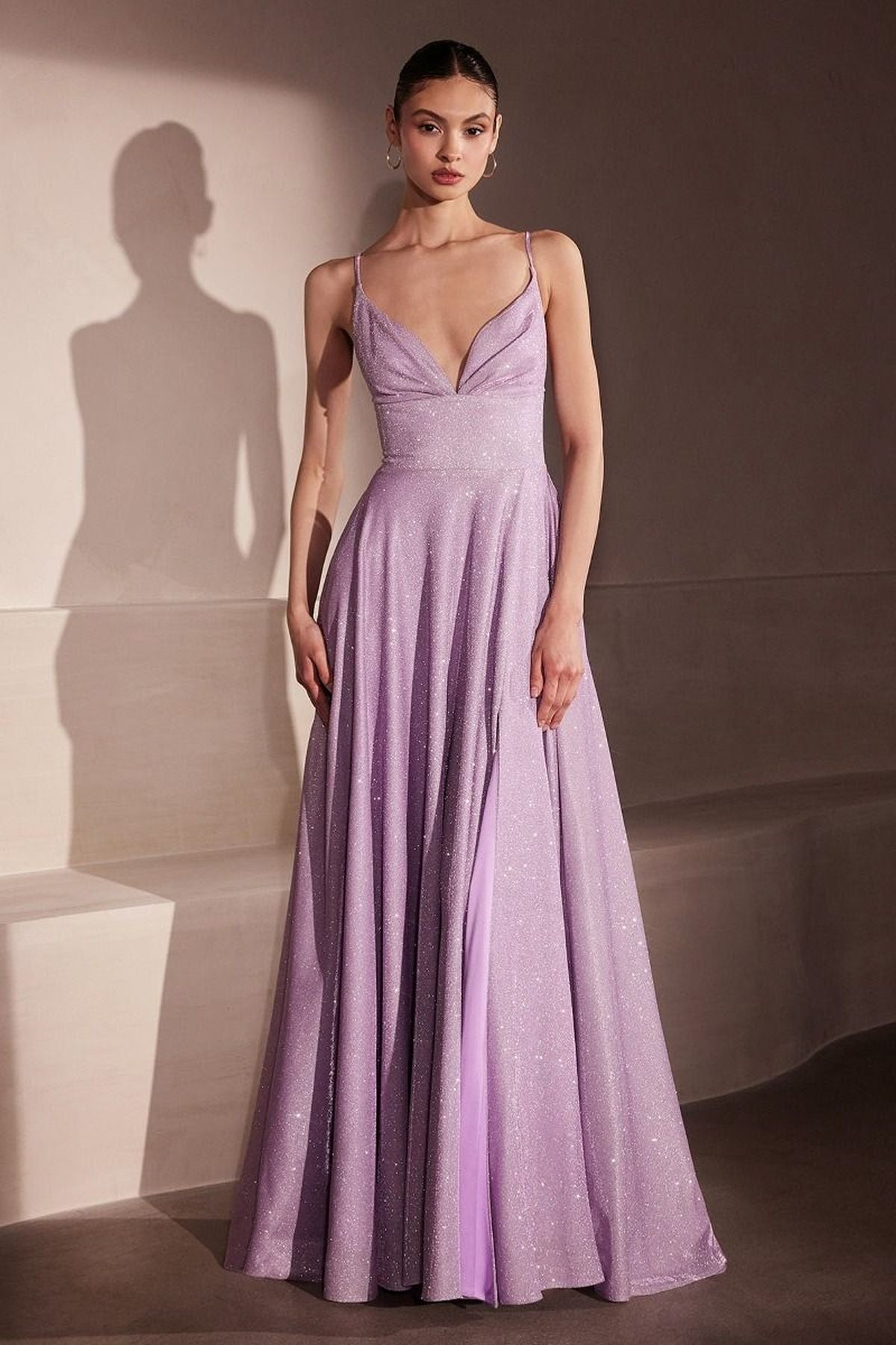 Ladivine Amoris T214 Sleeveless Spaghetti Strap A-Line Glitter Gown