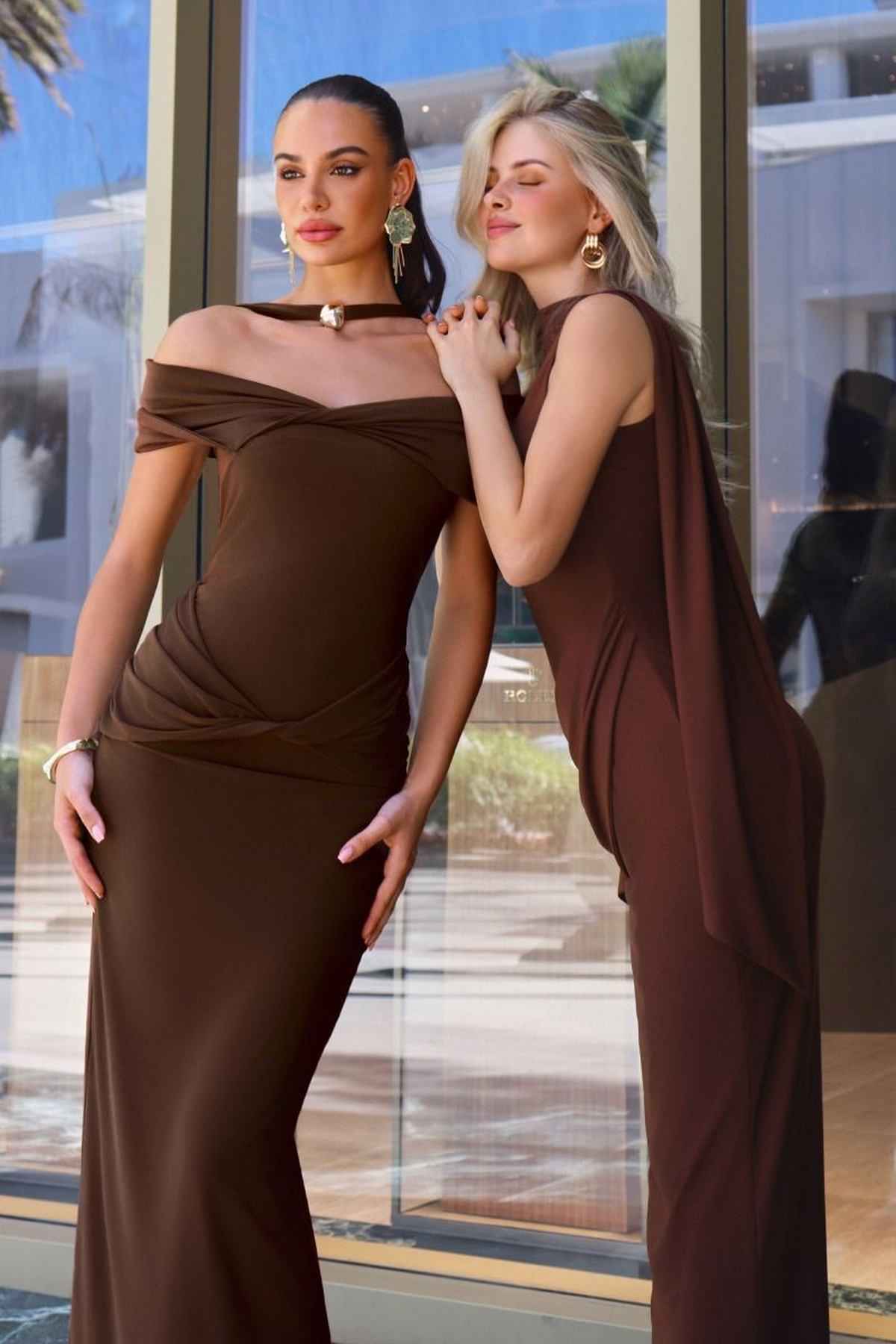 Astee T503 Off the Shoulder Halter Strap Fitted Stretch Dress
