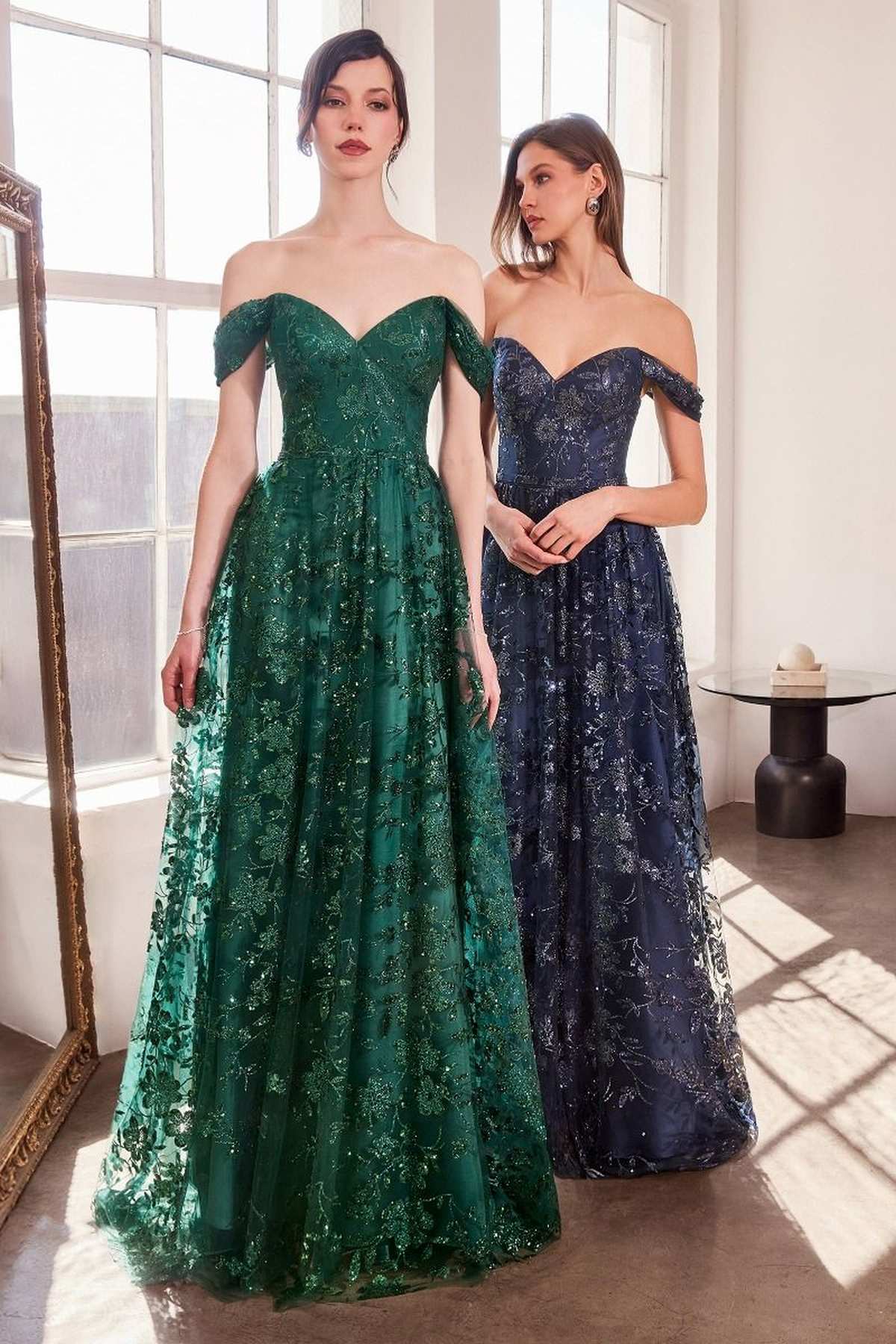 Ladivine Amoris T607 Glitter Print Off the Shoulder A-Line Prom Gown