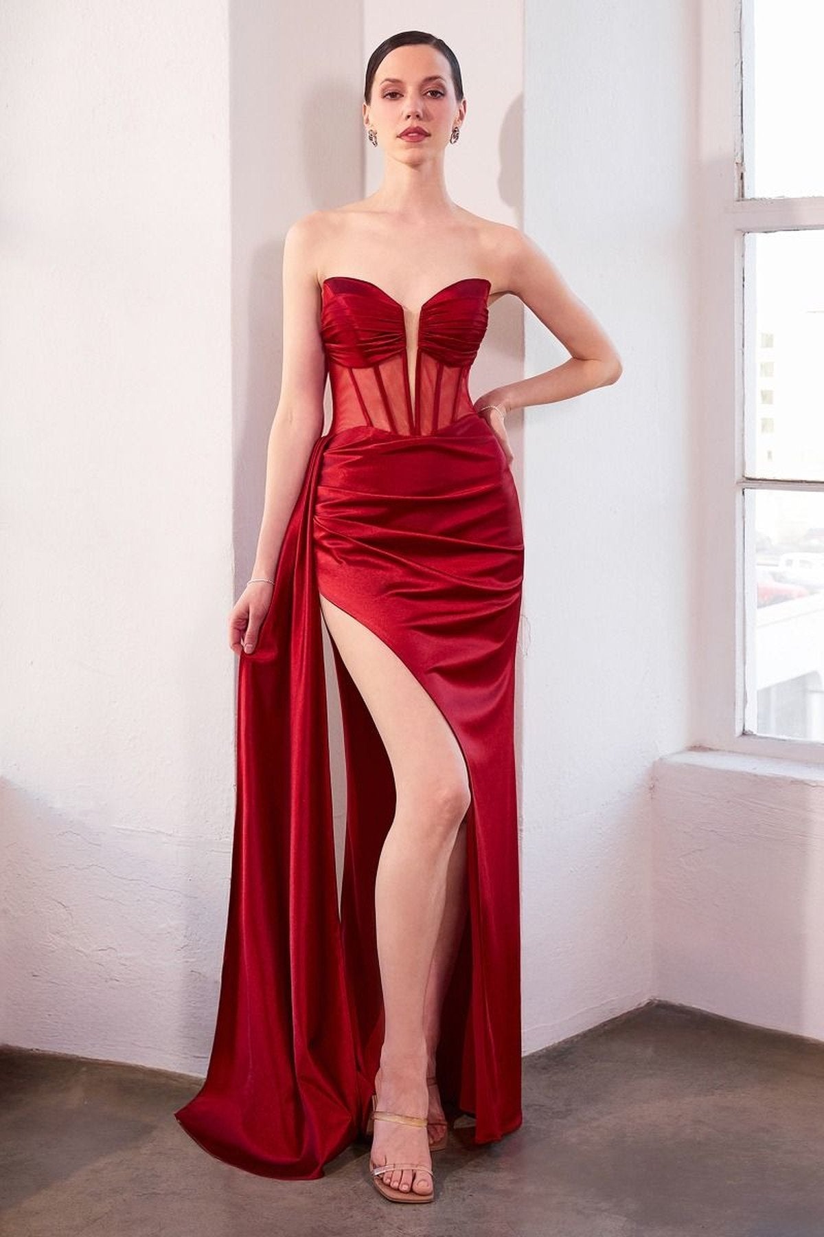Ladivine Amoris T811 Long Fitted Satin Strapless Evening Gown