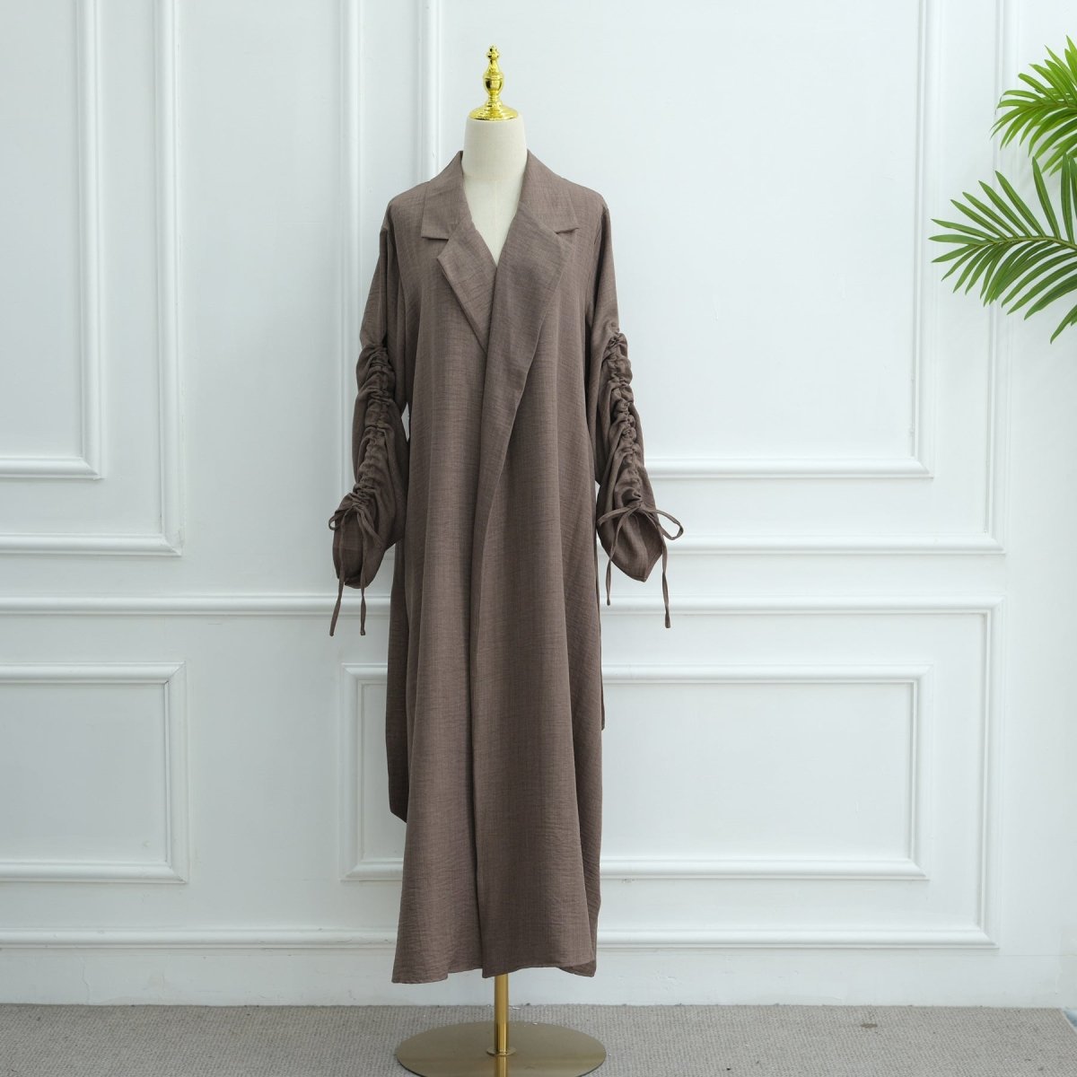 Tailored Blazer Cardigan with Ruched Sleeves | Open-Front Twill Blend Jacket(MOA246)