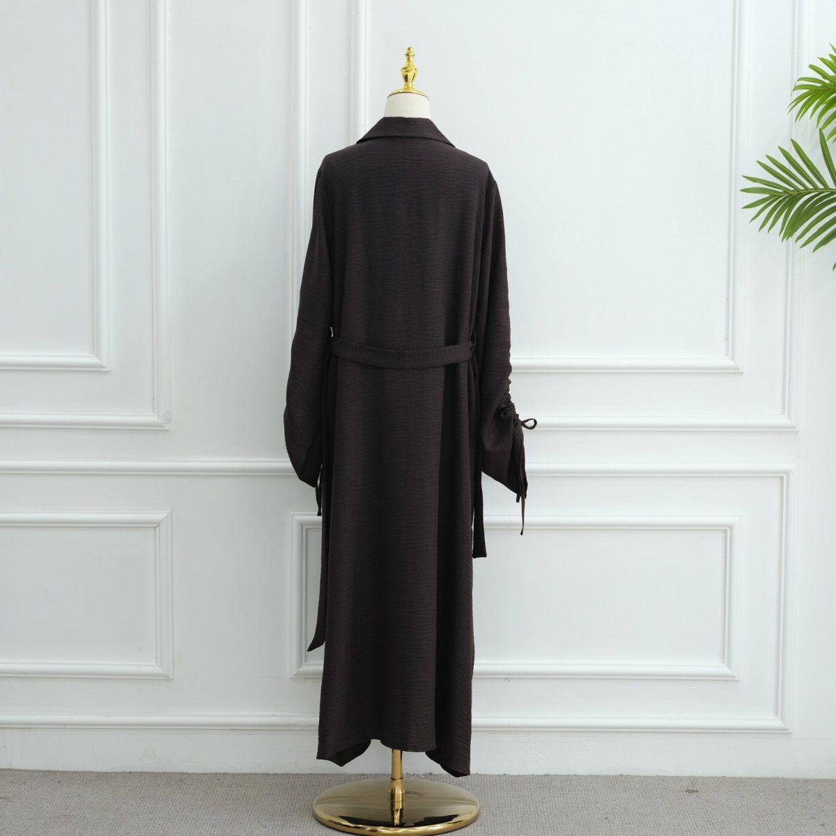 Tailored Blazer Cardigan with Ruched Sleeves | Open-Front Twill Blend Jacket(MOA246)