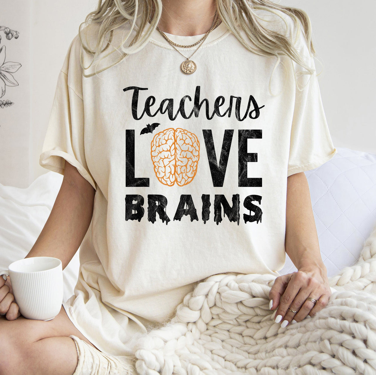 Teachers Love Brains Retro Halloween Classroom Theme Edition Limited Comfort Colors Tee