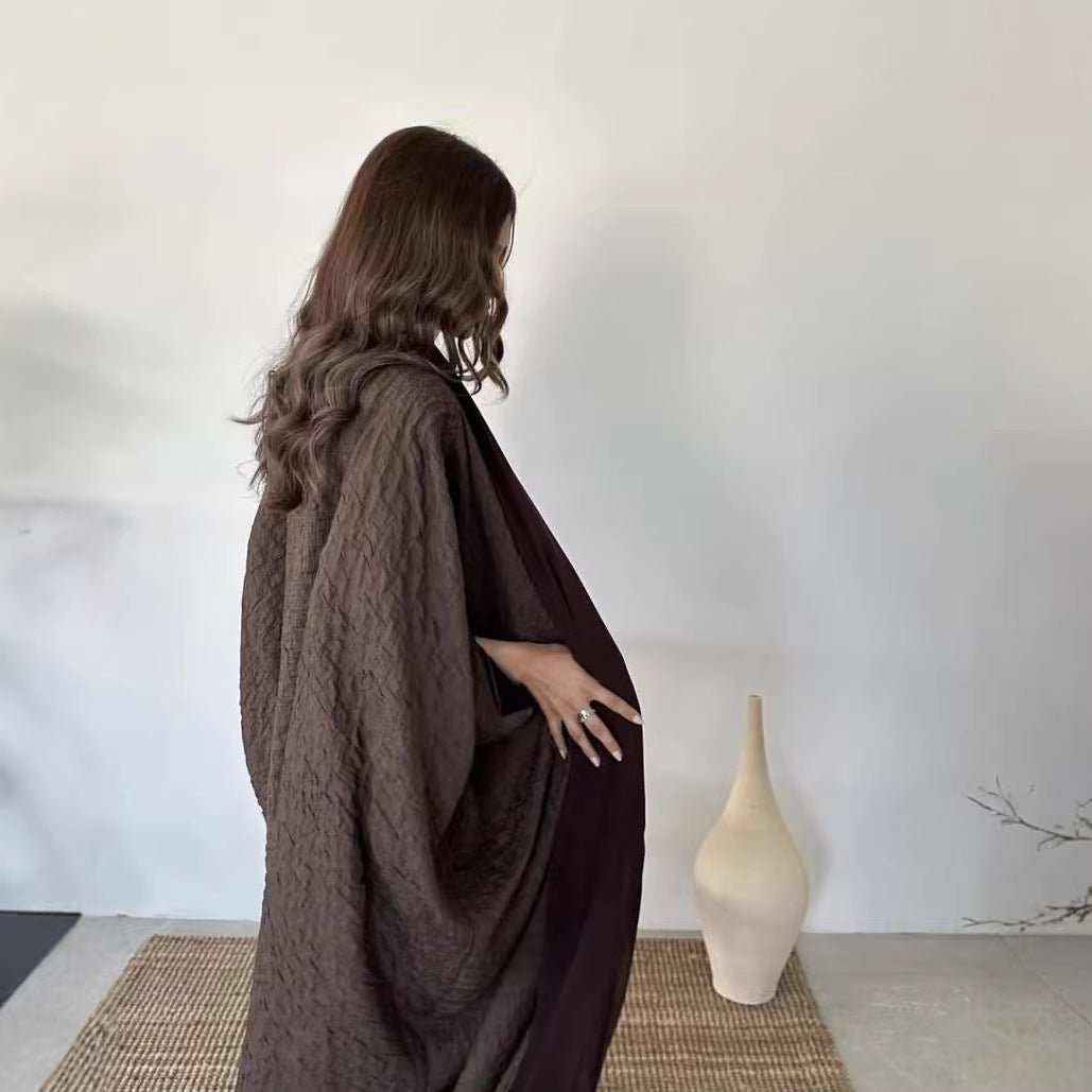 Textured Jacquard Abaya with Batwing Cardigan & Belt(MOA281)